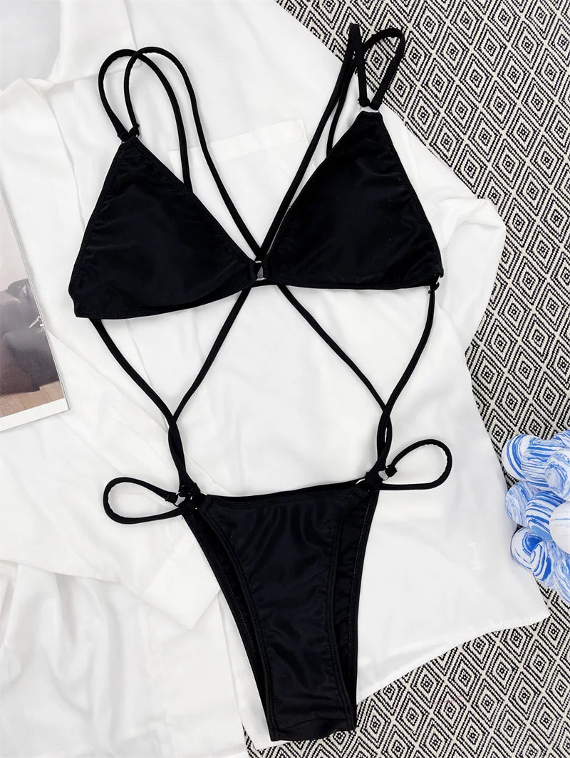 Sexy Black One Piece Swimsuit for Women - Backless Bandage High Cut Thong Bathing Suit | Beach Vacation, Pool Party, Summer Swimwear