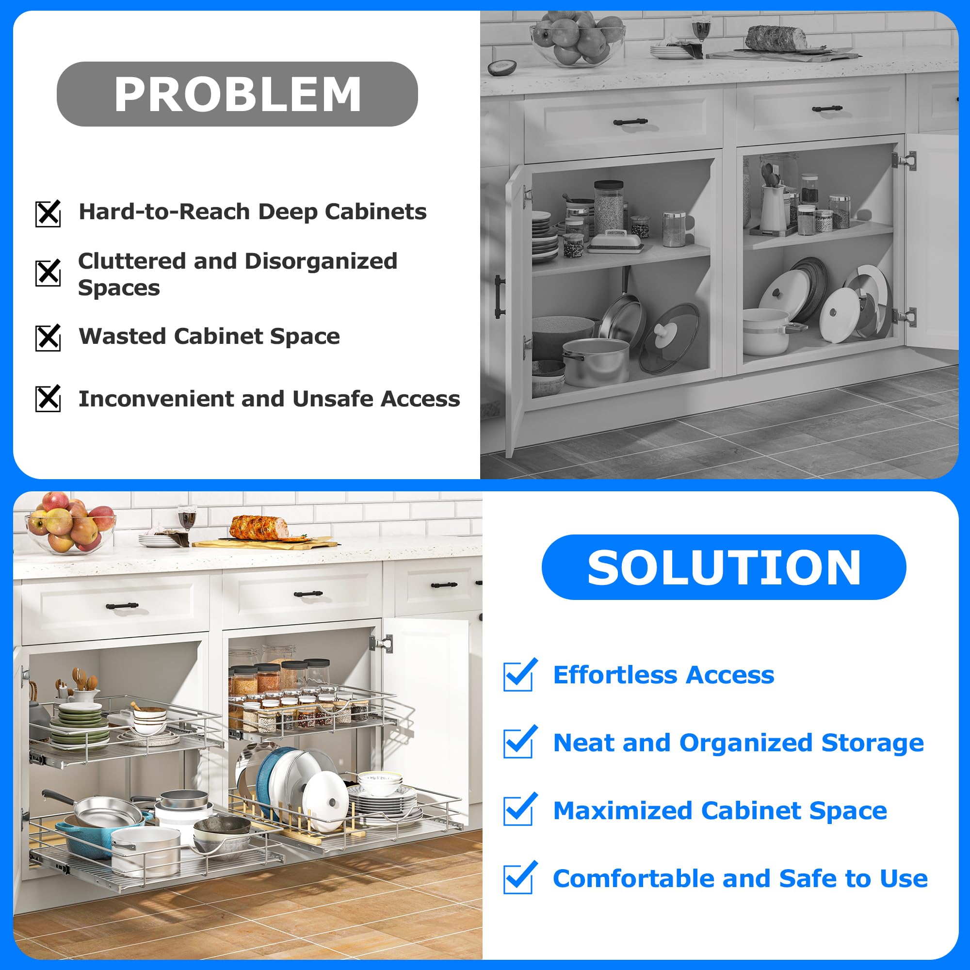 WelFurGeer 2 Tier Soft Close Pull Out Cabinet Organizer - 20