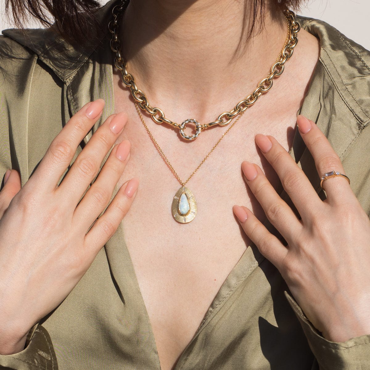 18K Gold Shield Opal Diamond Teardrop Pendant Necklace - Unique Handmade Jewelry for Women - Perfect for Weddings, Anniversaries & Special Occasions