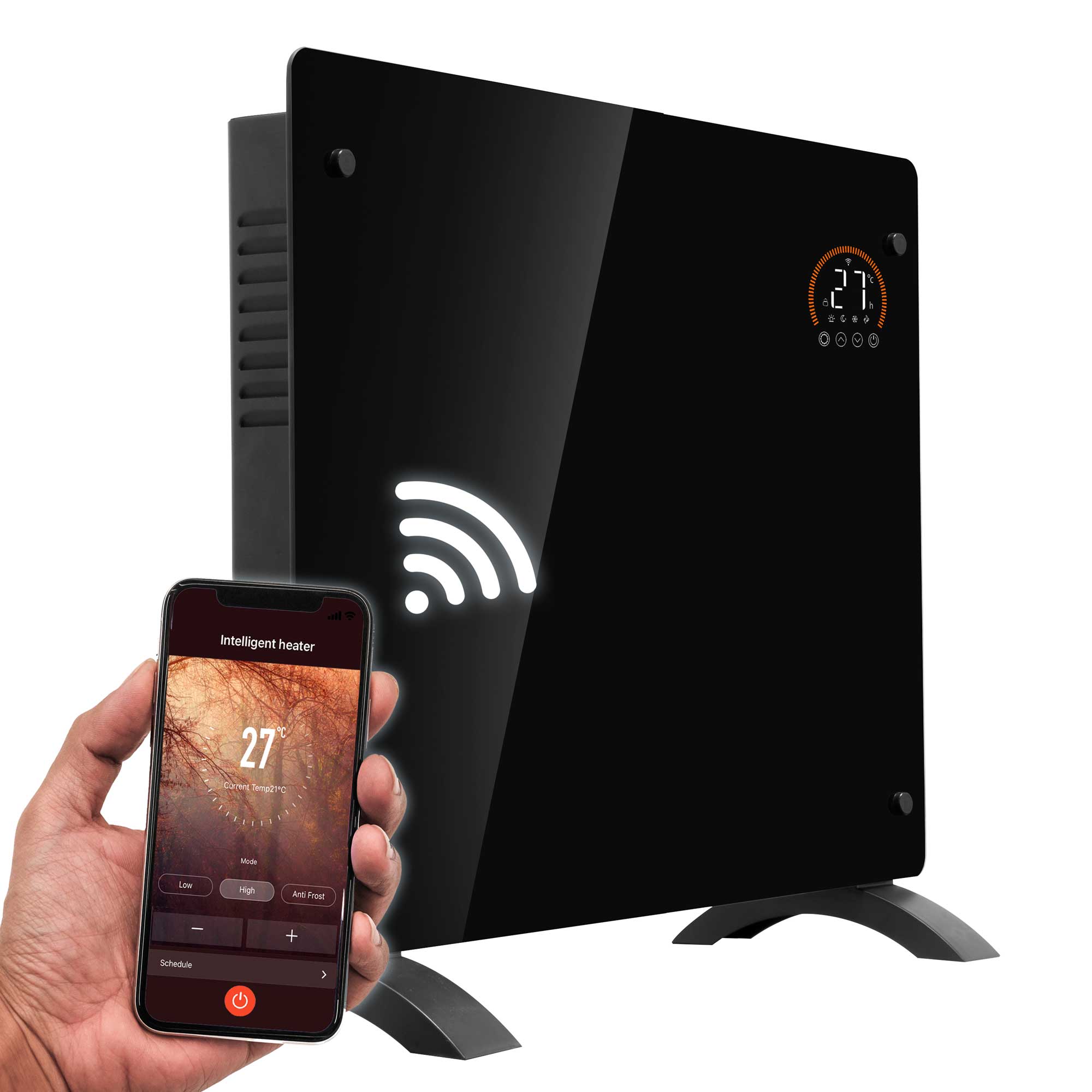 Baridi 1000W Smart WiFi Electric Glass Panel Heater with 24/7 Timer & Remote Control - Energy Efficient Space Heater for Bedroom, Office & Home Use - Black (Model DH135)