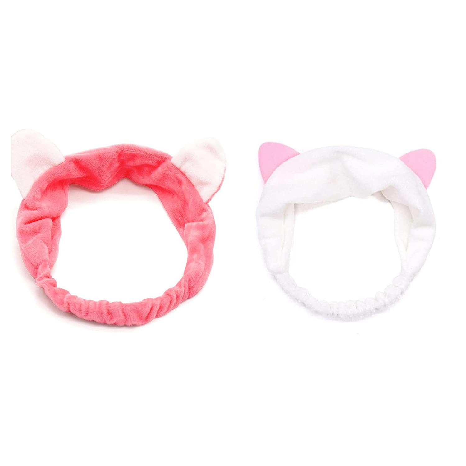 Elastic Women's Hair Band for Face Washing & Spa - Soft Makeup Headband Fits All Head Sizes - Washable & Reusable (Red White & White Pink) - Set of 2 - Perfect for Skincare, Makeup Application & Relaxing at Home