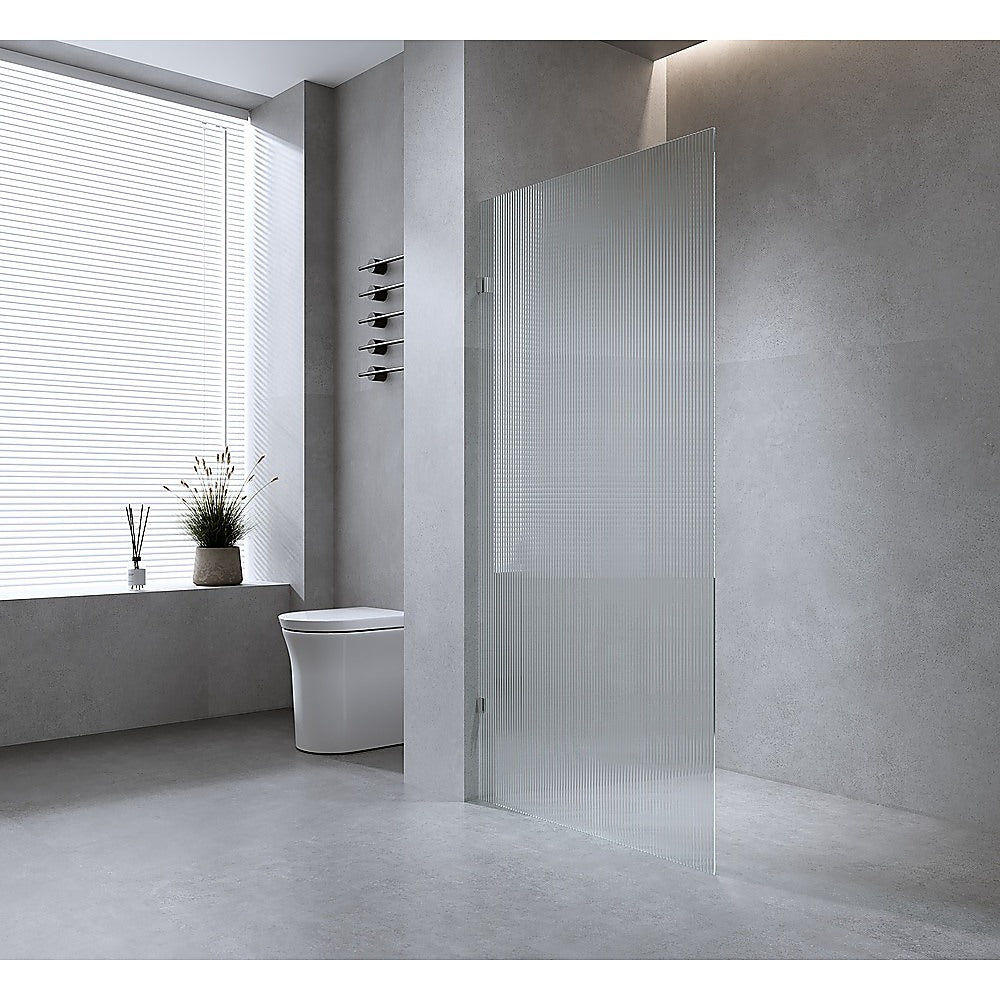 100cm Reeded Glass Shower Screen with Black Wall & Floor U Brackets - Frosted Privacy Panel for Bathroom & Wet Room - Perfect for Modern Home Decor and Spa-Like Shower Experience