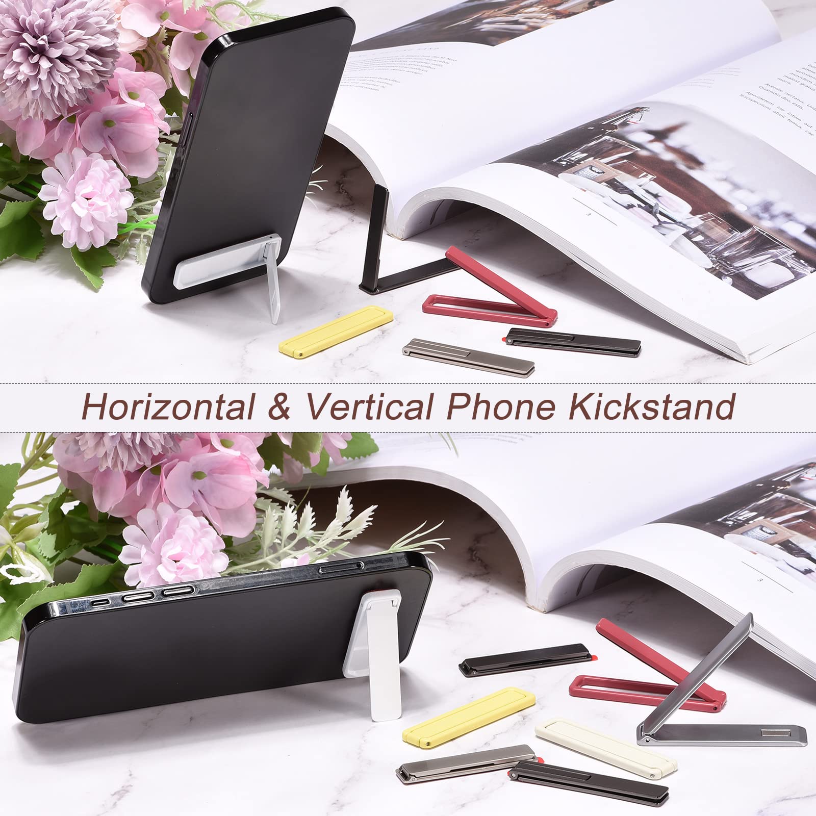 uxcell 3-Pack Magnetic Foldable Phone Stand - Horizontal & Vertical Desk Stand for Most Phones, Cases & Tablets (Metallic Black) | Perfect for Work, Travel & Home Office Use