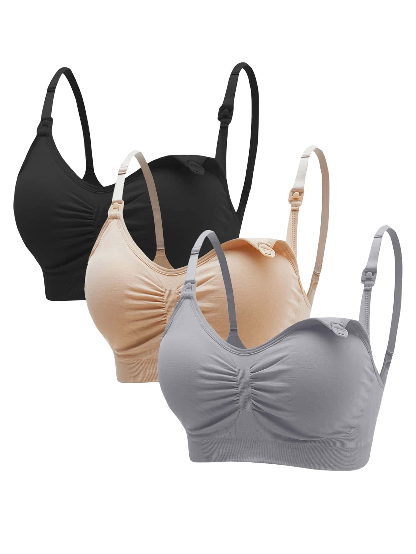 Floerns Women's 3-Pack Ruched Bust Nursing Maternity Bras - Comfortable Bralette for Breastfeeding & Pregnancy - Perfect for Daily Wear, Sleeping & Postpartum Recovery