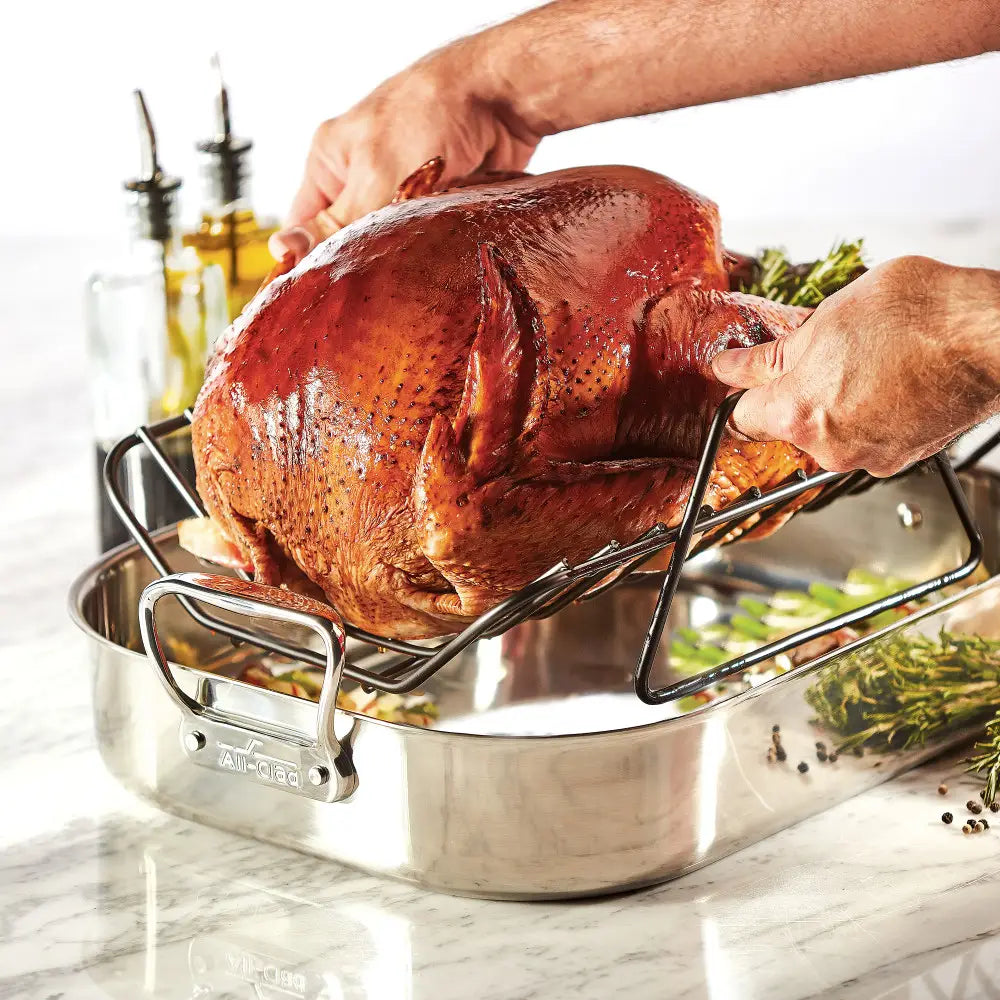 All-Clad 13 x 16 Inch Stainless Steel Roasting Pan with Rack - Perfect for Thanksgiving Turkey, Holiday Roasts & Large Family Dinners