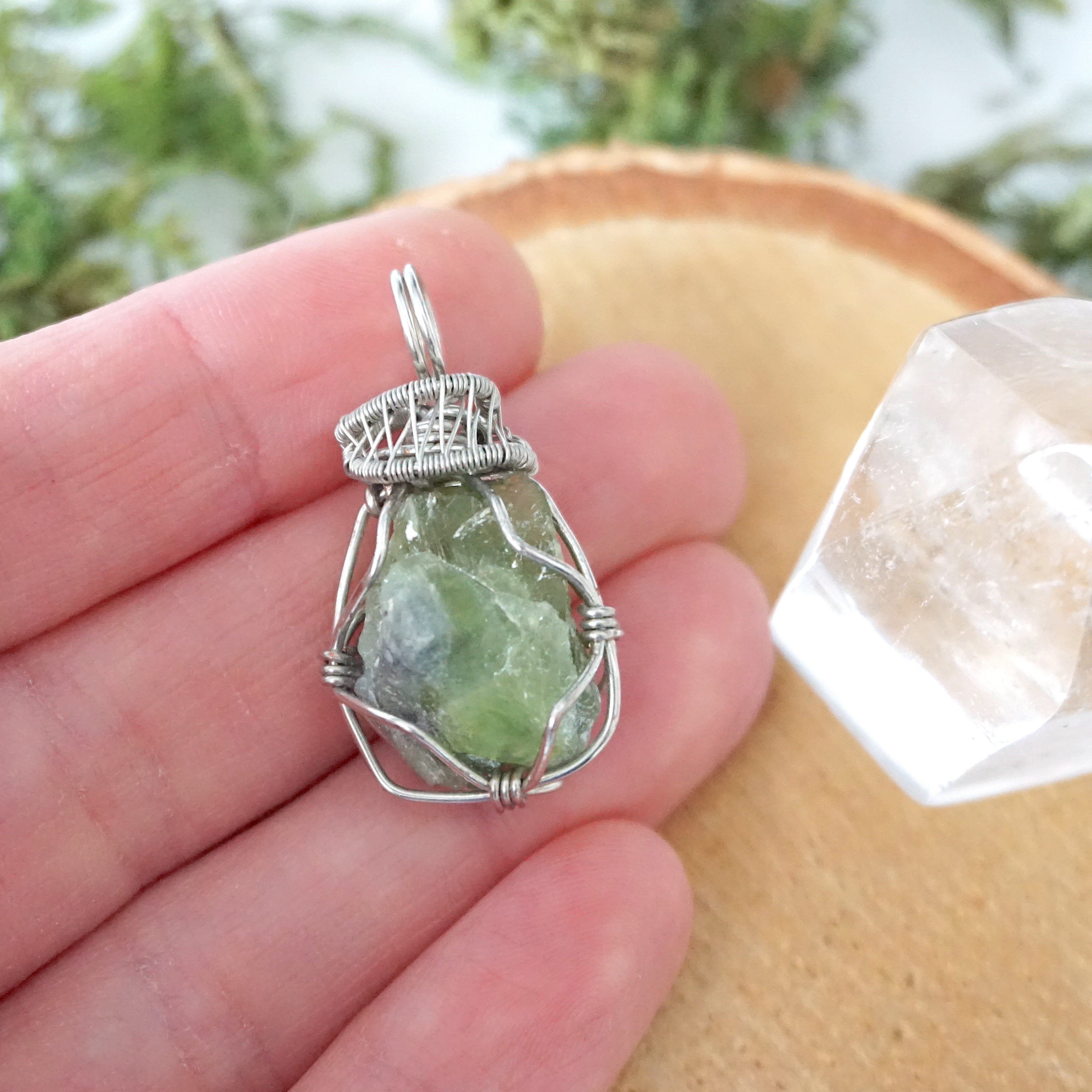 Natural Raw Peridot Pendant Necklace in 14K White Gold - Elegant Jewelry for Women, Perfect for Gifts, Weddings & Special Occasions