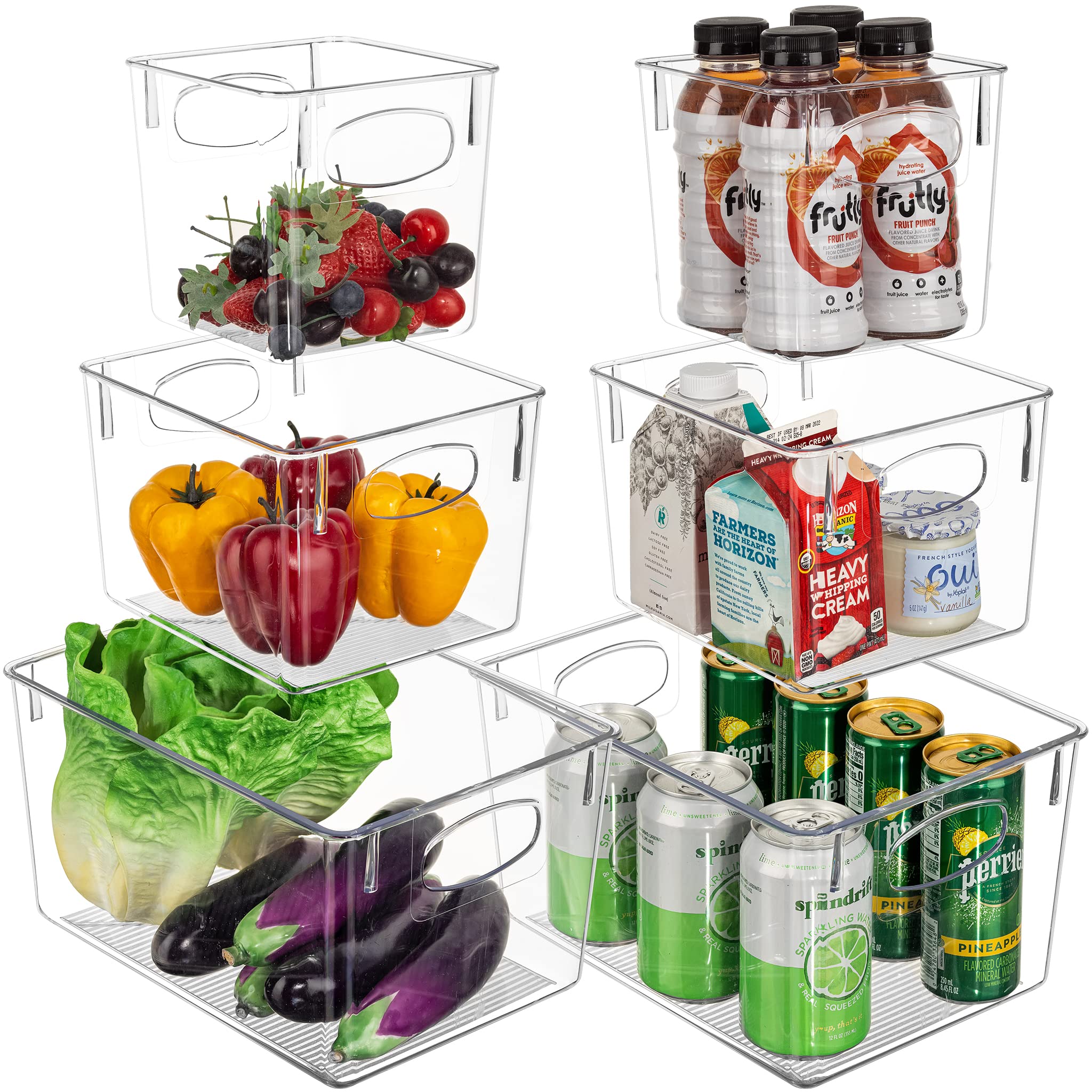 Sorbus Clear Plastic Storage Bins - 6-Pack Fridge & Pantry Organizer Set (2 Small, 2 Medium, 2 Large) | Acrylic Kitchen Cabinet Organizers for Food Storage | Perfect for Refrigerator, Freezer & Pantry Organization