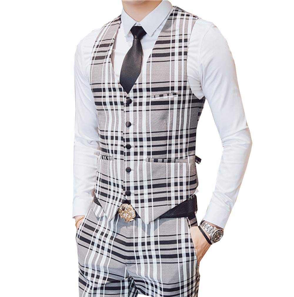 Men's 3-Piece Slim Fit Plaid Tuxedo Suit Set (Blazer + Vest + Pants) for Wedding, Groomsmen & Formal Occasions - Two Button Double Breasted Business Suit for Special Events
