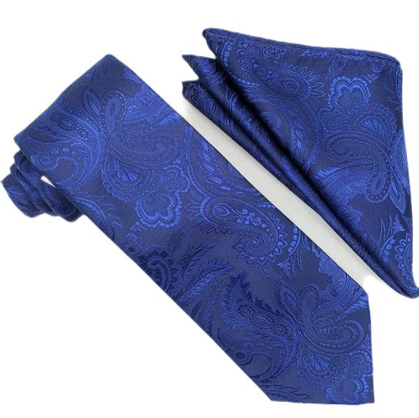Stylish Navy Blue Paisley Tie and Pocket Square Set for Men - Perfect for Weddings, Business Meetings & Formal Events