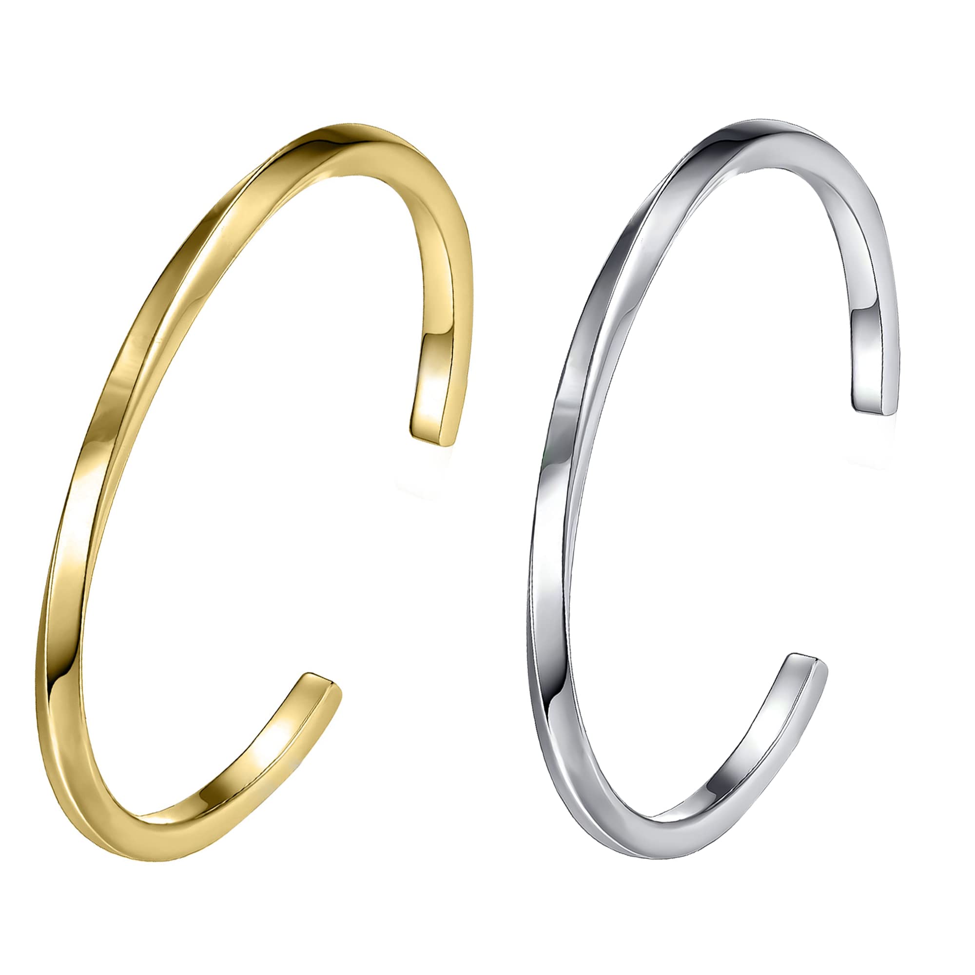 Women's Twisted Stainless Steel Cuff Bangle Bracelet - Hypoallergenic Open Cuff Bracelet for Ladies - Perfect for Everyday Wear, Office & Special Occasions