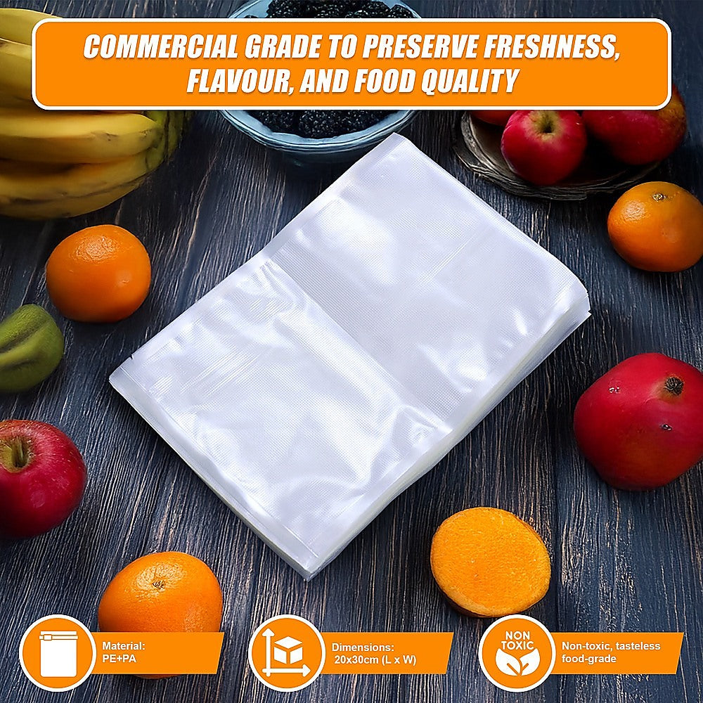 100 Pack Vacuum Sealer Bags for Food Storage - 20cm x 30cm Heat Seal Cryovac Bags | Keep Food Fresh Longer for Meal Prep, Sous Vide & Freezer Storage