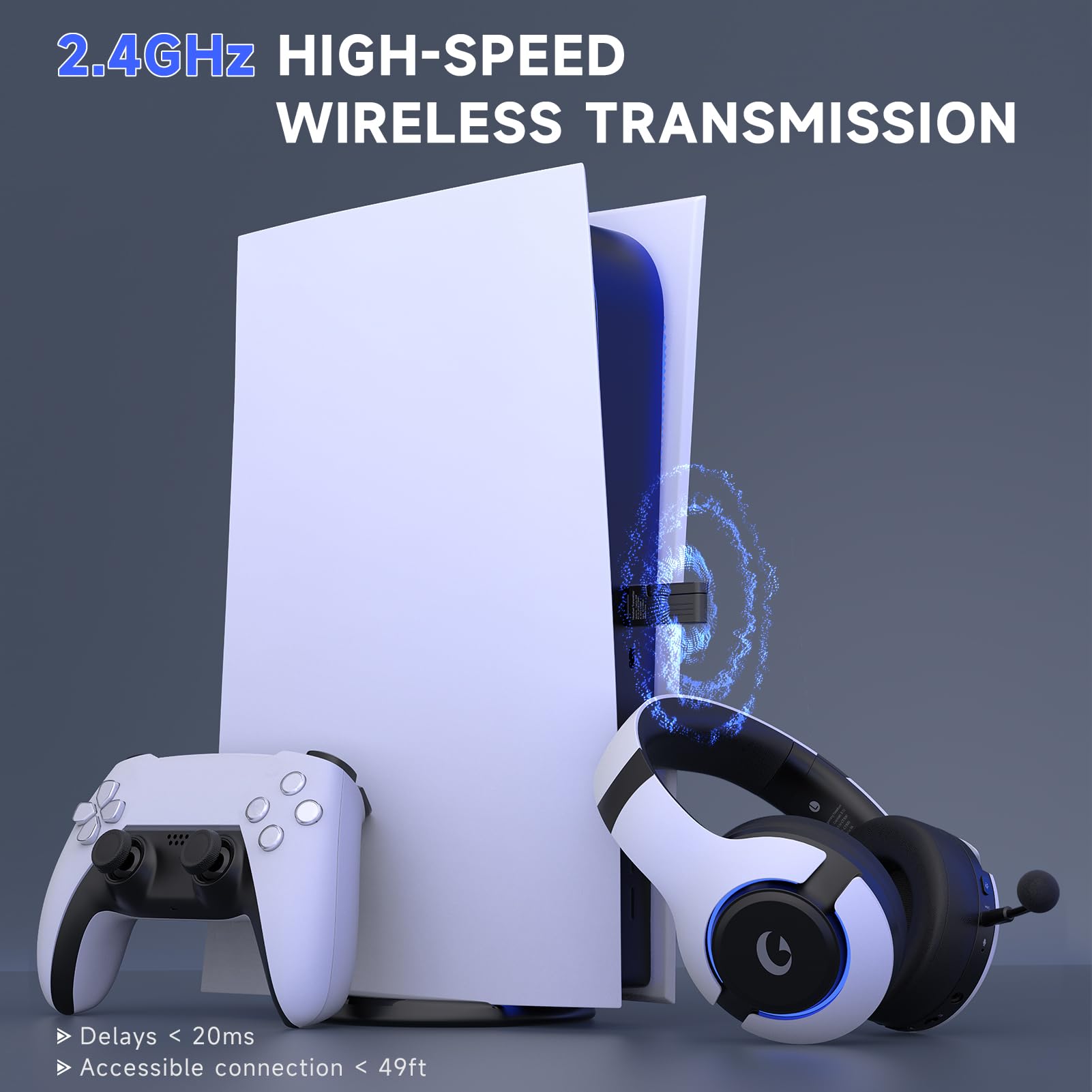 Wireless Gaming Headset for PS5, PS4, PC, Mac, Nintendo Switch - Bluetooth 5.3 Headphones with Noise Cancelling Mic, 45H Battery, RGB Lighting (White) - Perfect for Elden Ring, Fortnite & Online Gaming