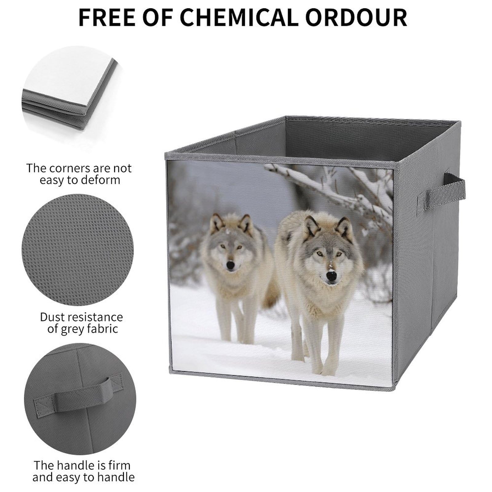 2PCS Foldable Storage Bins with Snow Wolf Print - Large Capacity Storage Boxes with Handles for Home, Office & Playroom Organization | Perfect for Toys, Books & Clutter Control