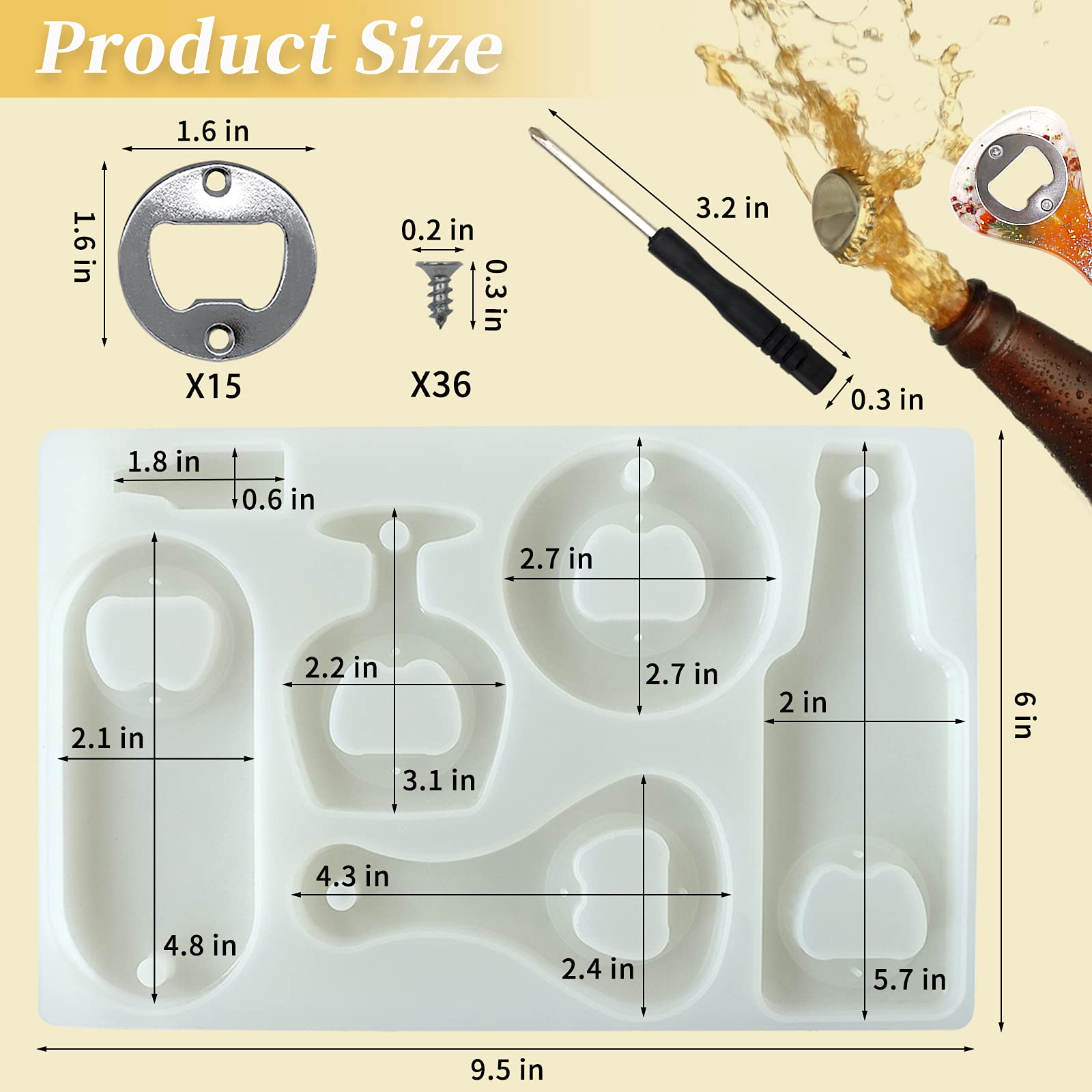 Premium Resin Bottle Opener Molds - DIY Epoxy Casting Silicone Molds for Beer Openers, Keychains & Wine Corkscrews - Complete Kit with Screwdriver & Patch - Perfect for Home Bars, DIY Jewelry Making & Unique Gifts