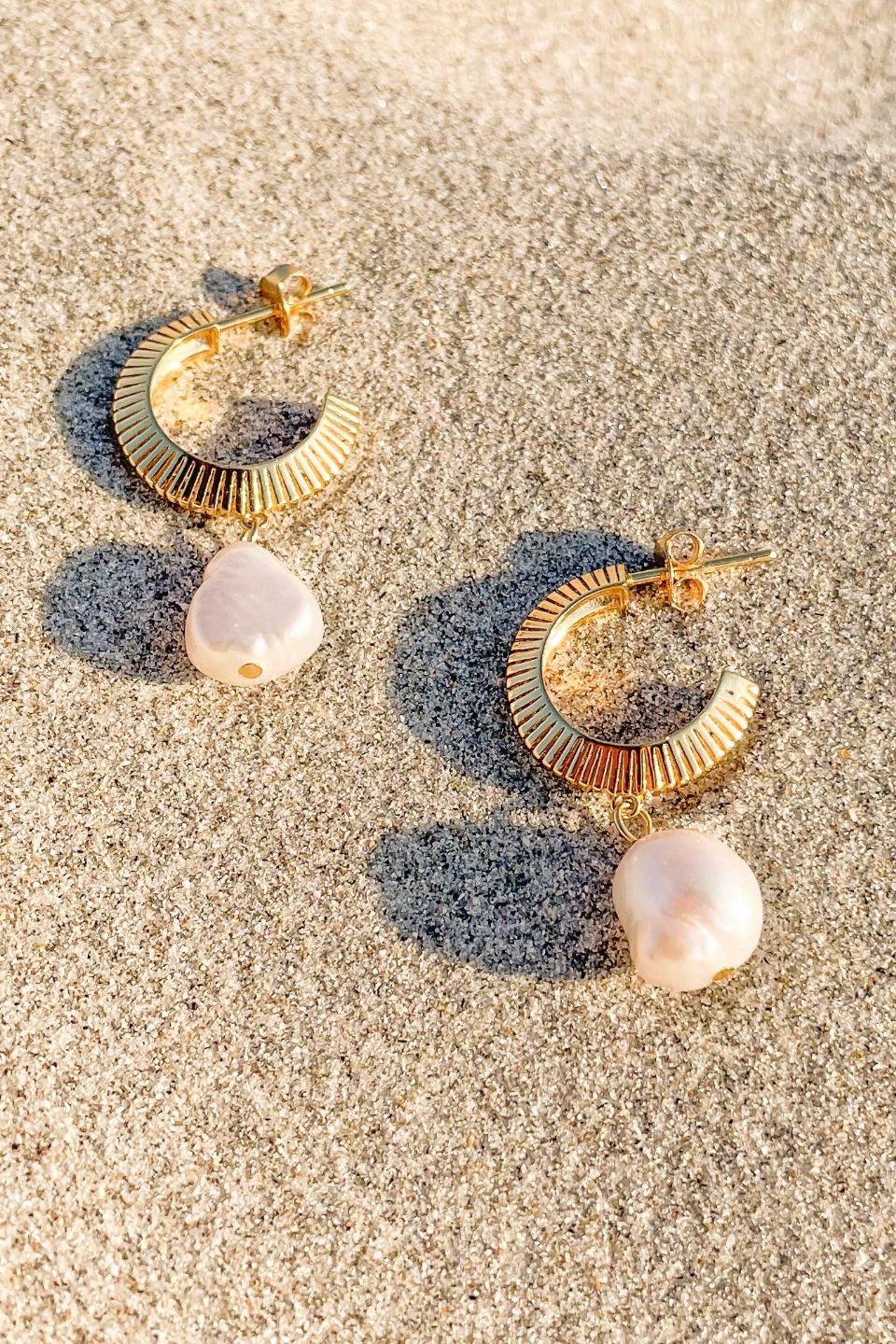 Elegant Aada Pearl Gold Hoop Earrings for Women - 14K Gold Plated Pearl Dangle Earrings - Perfect for Weddings, Parties & Everyday Wear