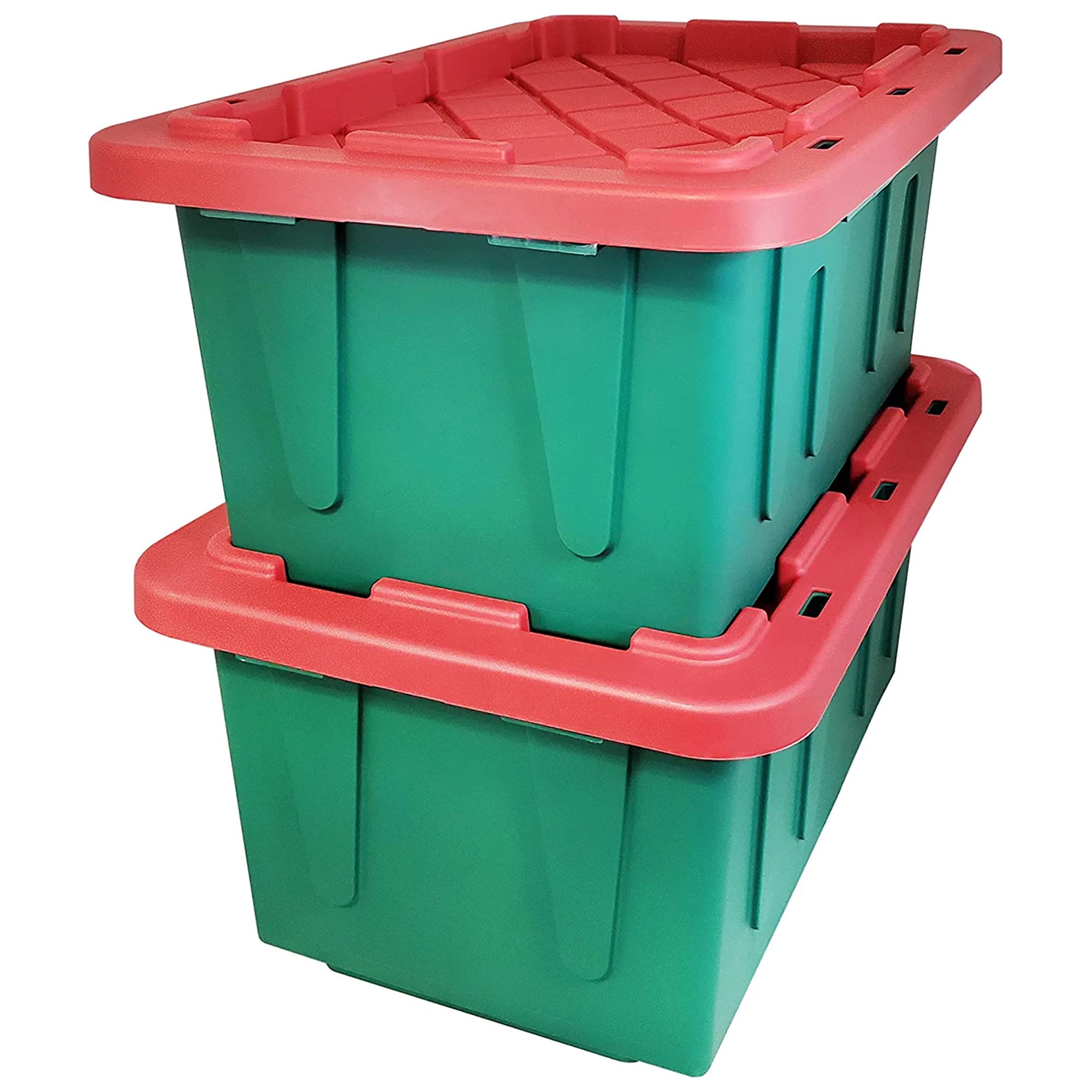 HOMZ 4-Pack 15 Gallon Heavy Duty Plastic Storage Bins with Lids - Durable Stackable Containers for Home Organization (Green/Red) - Perfect for Garage, Closet, and Office Storage Solutions