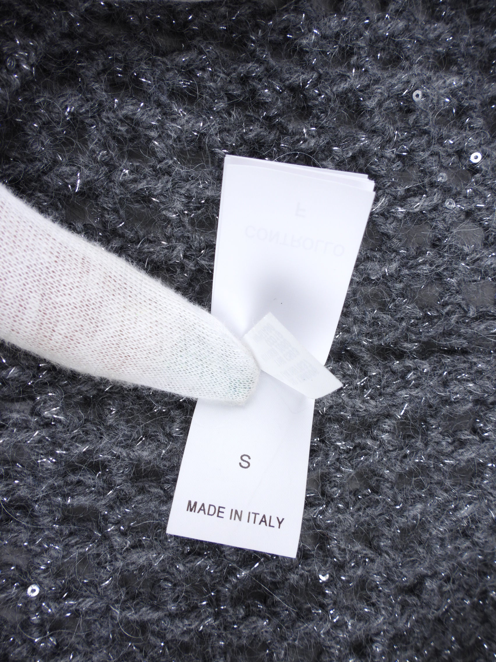 Brunello Cucinelli Charcoal Grey Wool Blend Sequin Knit Mesh Dress - Elegant Evening Wear for Parties & Special Occasions