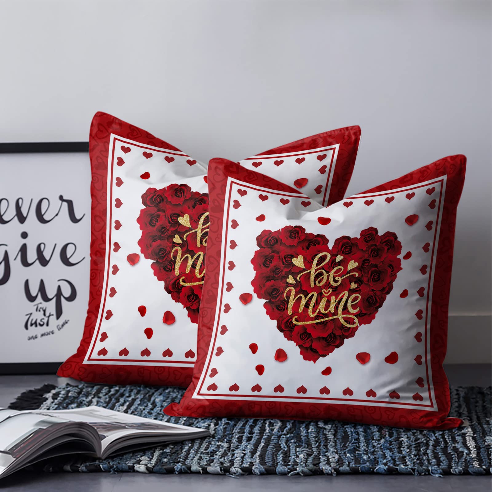Romantic Rose Love Sweetheart Valentine's Day Throw Pillow Covers 18x18 Inches - Decorative Cushion Covers for Sofa, Couch, Chair - Perfect for Home Decor, Living Room, Bedroom & Wedding Gifts