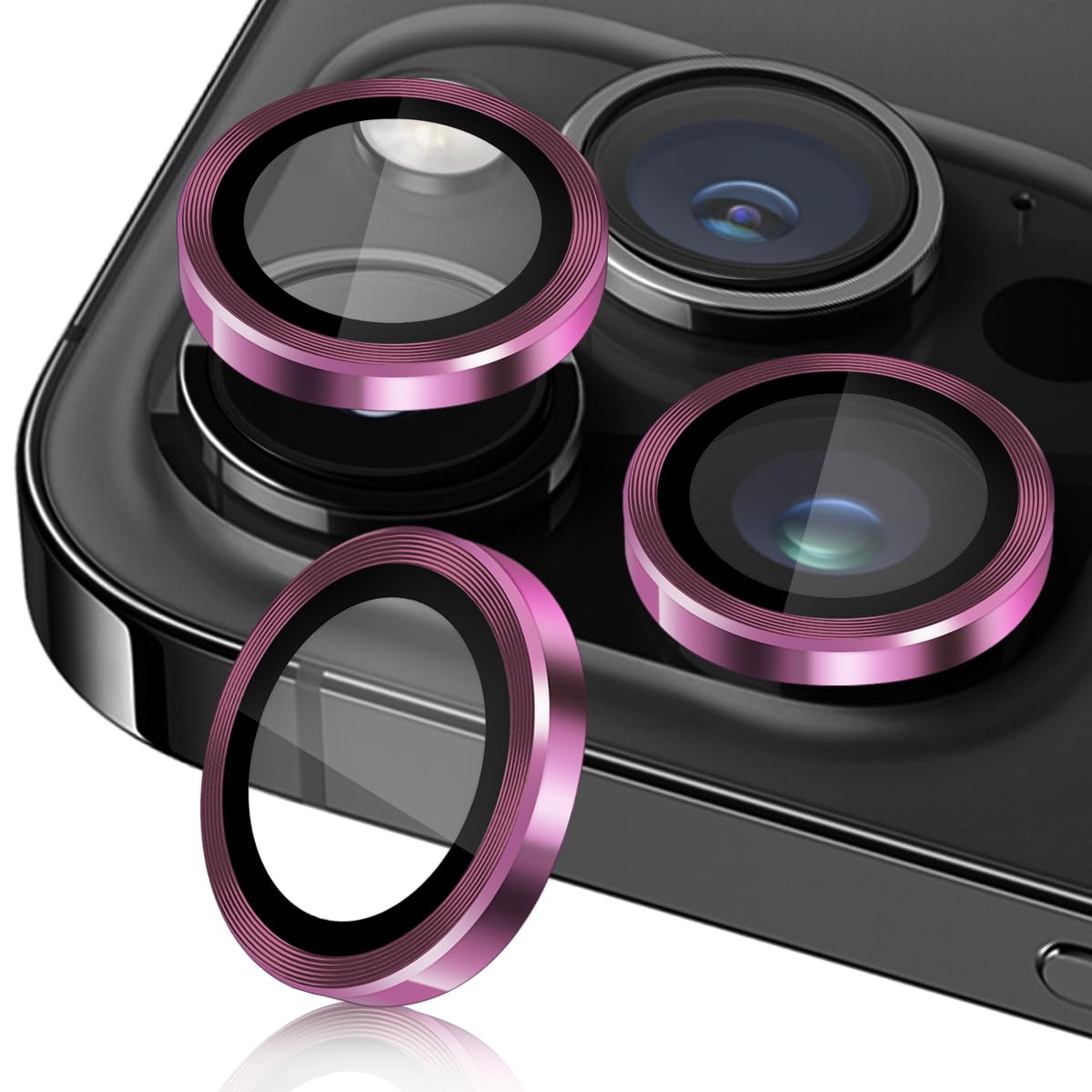 Premium Tempered Glass Camera Lens Protector for iPhone 16 Pro Max & iPhone 16 Pro - Aluminum Alloy Lens Ring Cover - Scratch & Impact Resistant - Pink | Perfect for Outdoor Photography, Travel & Daily Protection