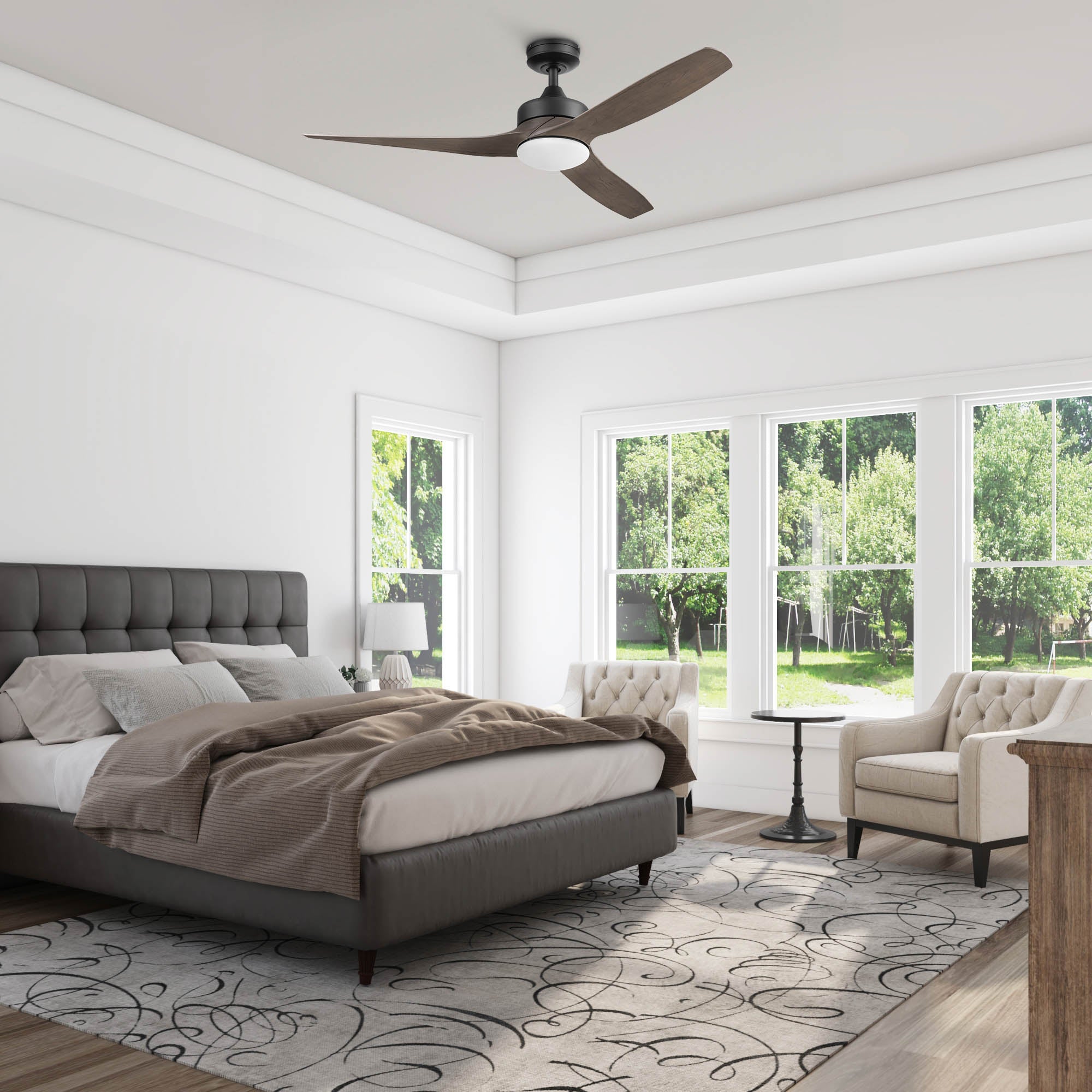 52 Inch Honeywell Lynton Ceiling Fan with Light Kit and Remote Control - Matte Black/Brown Finish - Perfect for Living Room, Bedroom, and Outdoor Covered Patio