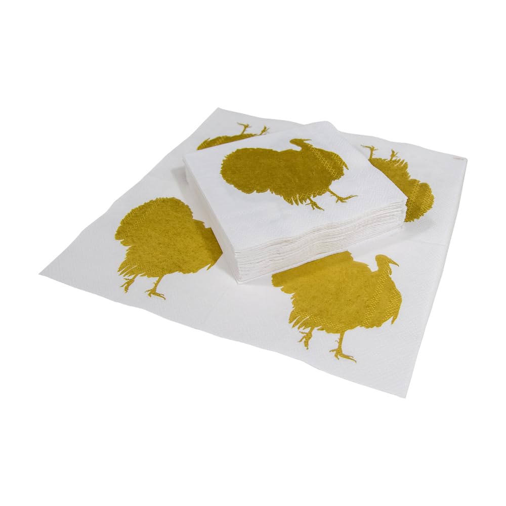 Caspari Turkey Fan Design Paper Cocktail Napkins - 4 Packs of 20 (80 Count) - Elegant Party & Holiday Dinner Table Decorations