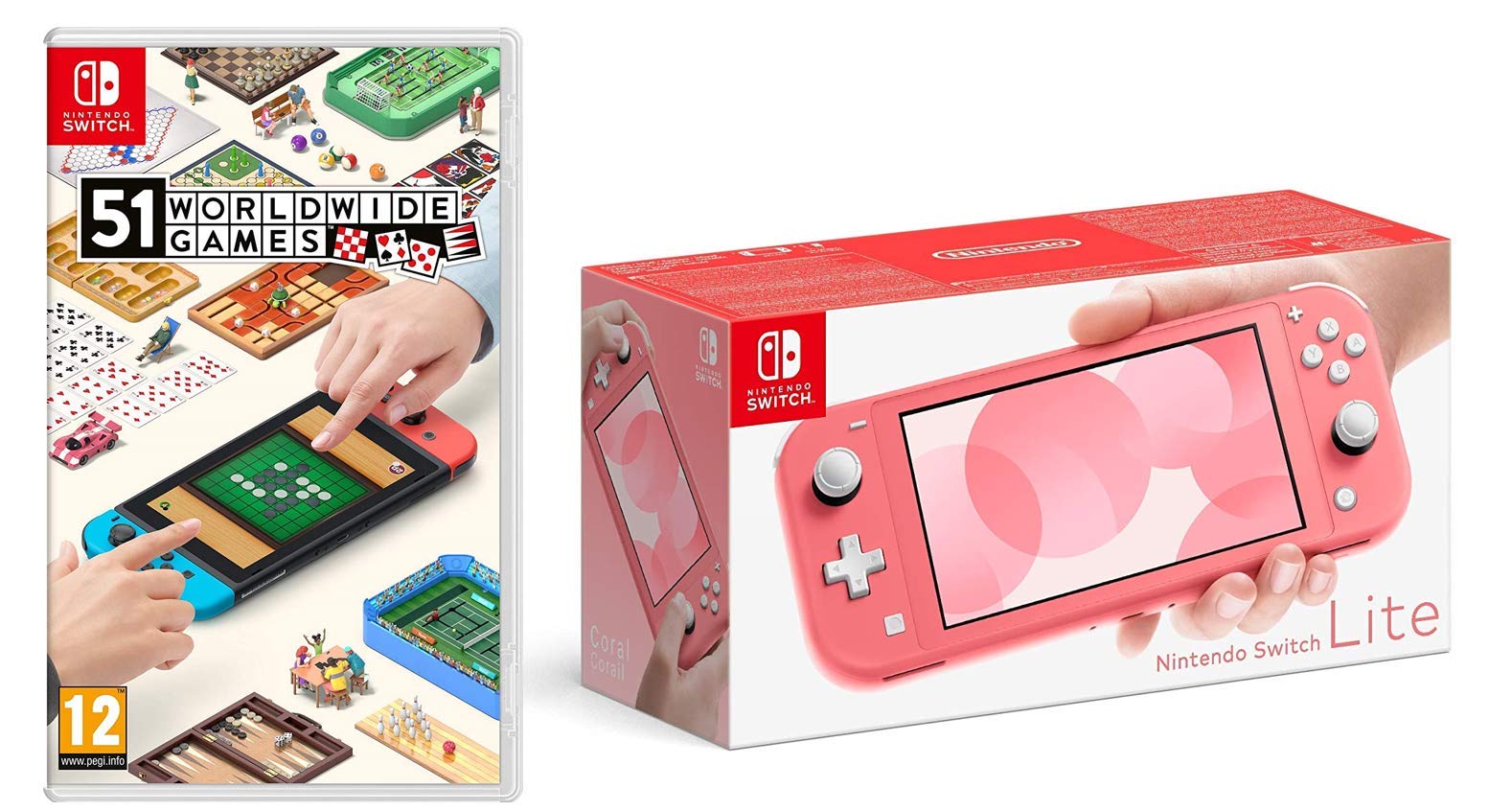 Nintendo Switch Lite (Coral) Portable Gaming Console with 51 Worldwide Classic Games - Perfect for Travel, Commuting & Family Game Nights