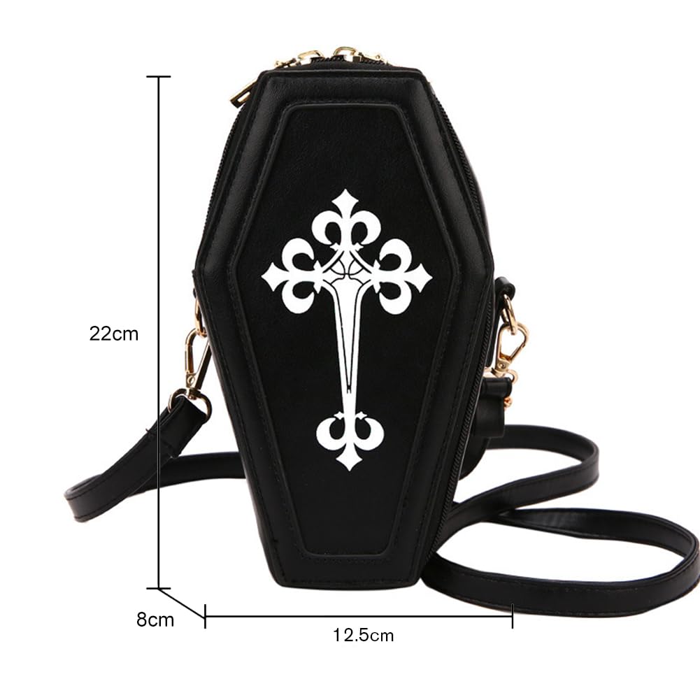 Gothic Coffin Crossbody Bag for Women - PU Leather Halloween Messenger Pouch with Adjustable Strap - Retro Gothic Handbag for Girls, Theme Parties & Cosplay Events - Perfect for Halloween, Gothic Fashion & Dark Aesthetic Outfits