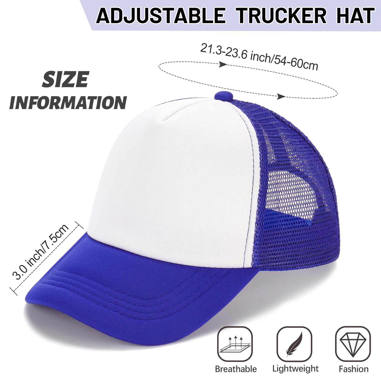 Ultrafun 10 Pack Blank Trucker Hats - Bulk Sublimation Mesh Baseball Caps Adjustable for Men & Women - Perfect for Custom Printing, Sports Events, and Outdoor Activities