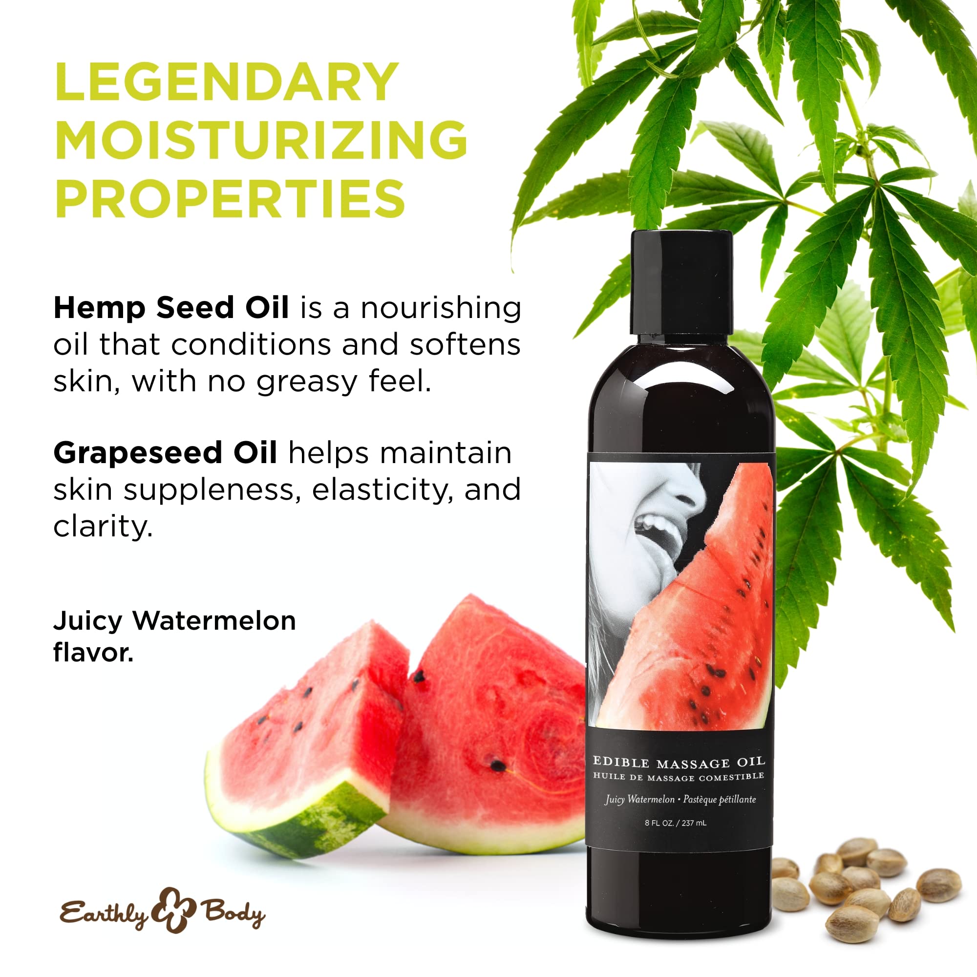 Organic Hemp Seed Massage Oil with Almond, Grapeseed & Apricot - Vegan, Cruelty-Free, Vitamin E Enriched - Sensual & Relaxing Couples Massage, Spa & Aromatherapy Use