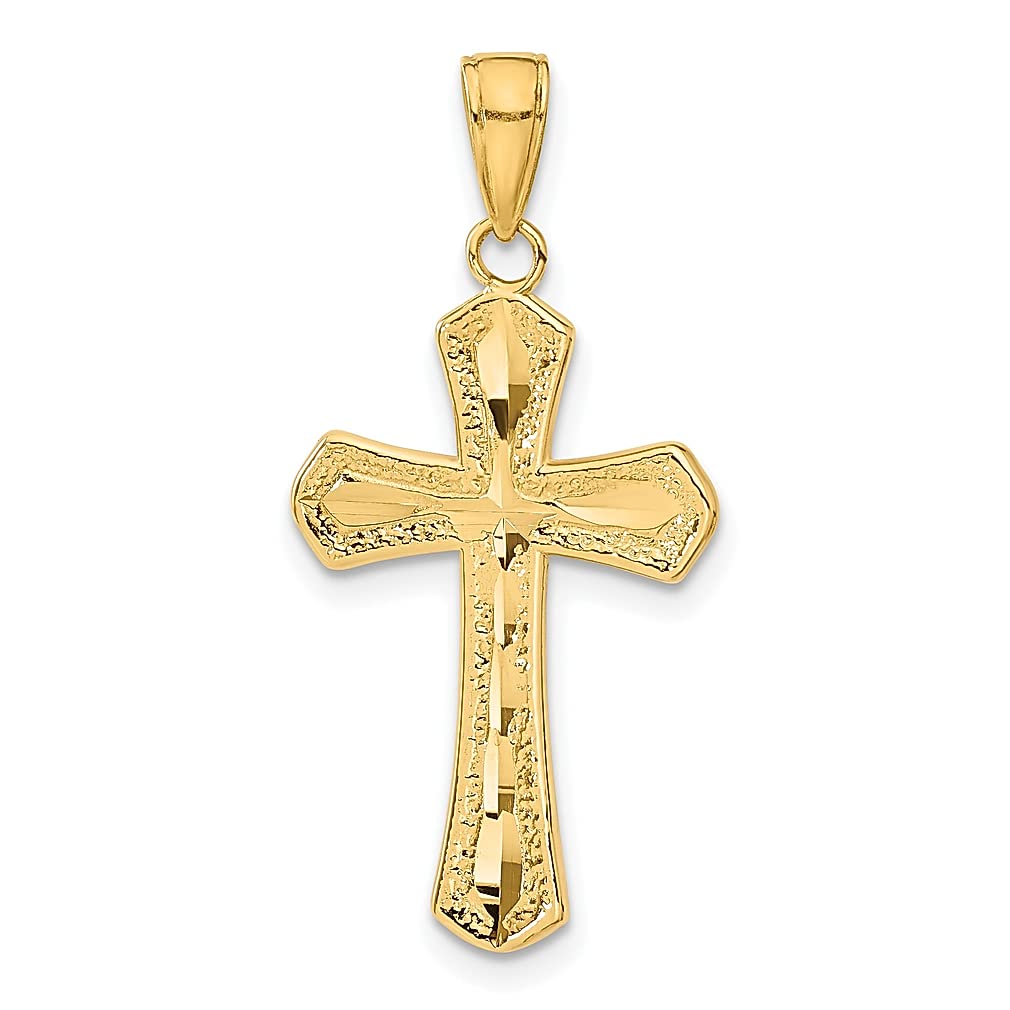 14K Yellow Gold Beveled Edge Cross Pendant Necklace - Religious Jewelry for Women, Elegant Gift for Her - Perfect for Church, Weddings & Everyday Faith-Inspired Style