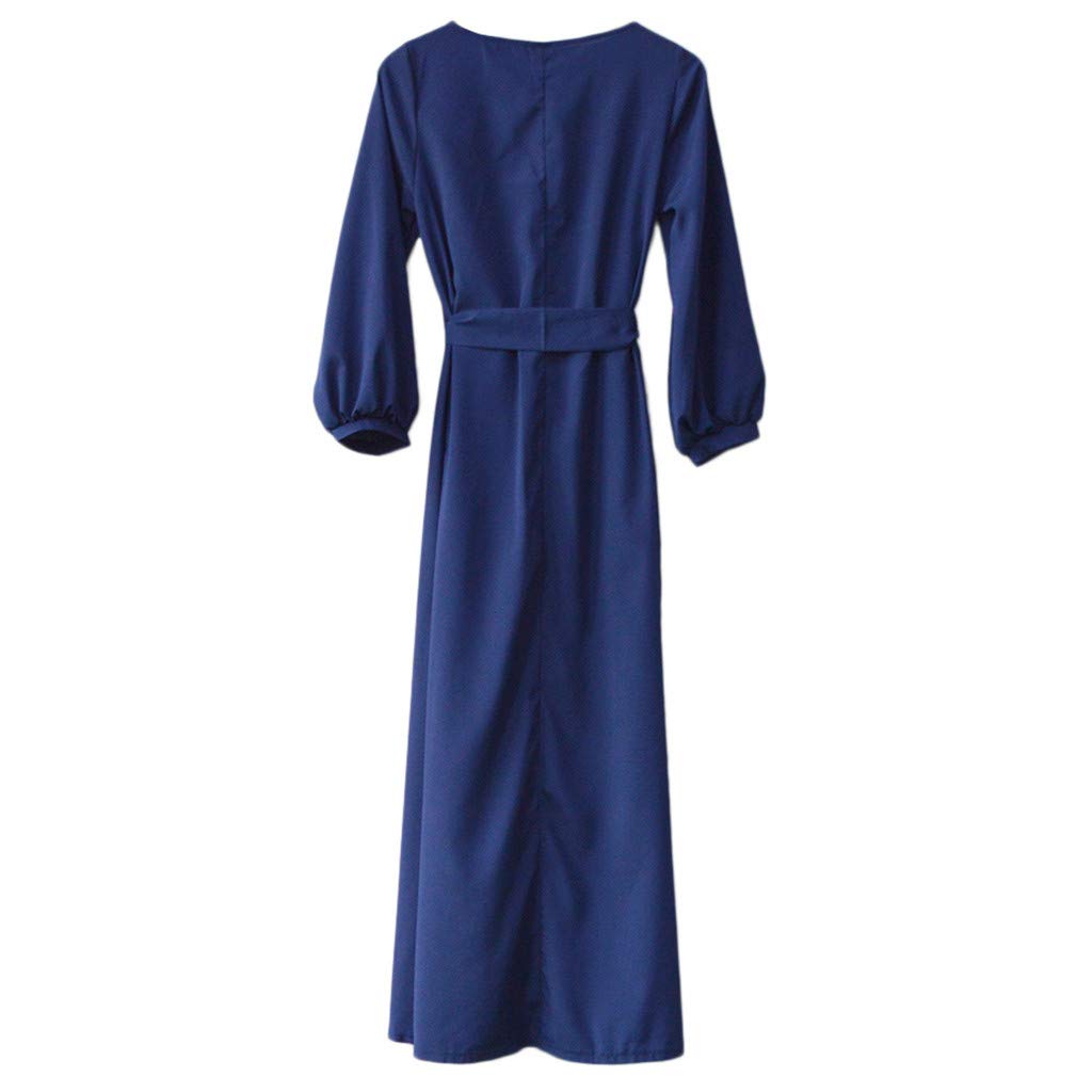 Women's Plus Size Summer Casual Party Dress - Lantern Sleeve Solid Long Dress with Belt | Beach Vacation, Garden Wedding & Evening Outfit