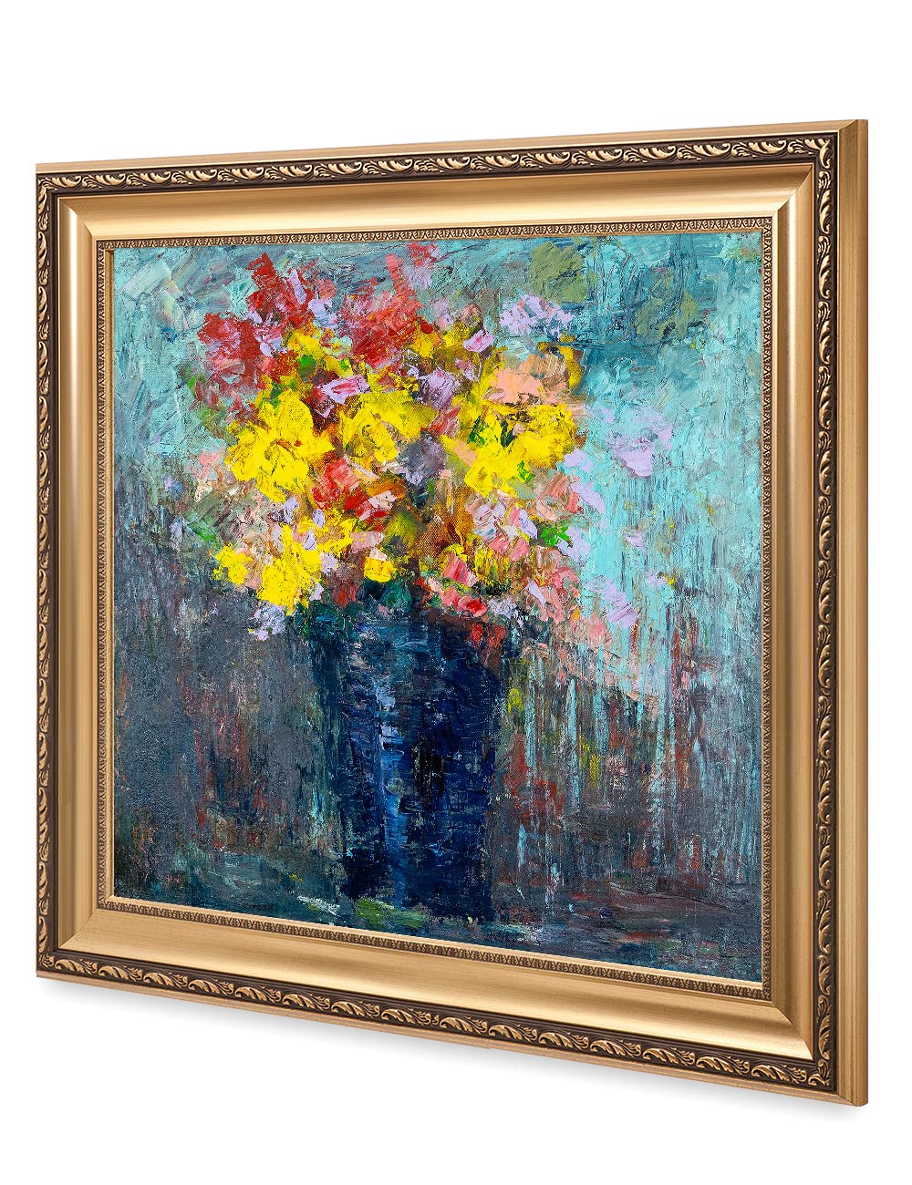 DECORARTS - After The Rain by David Ma - Floral Abstract Wall Art Print - Giclee Canvas in Classic Gold Frame (30x30 Inches) - Ready to Hang - Perfect for Living Room, Bedroom & Office Decor