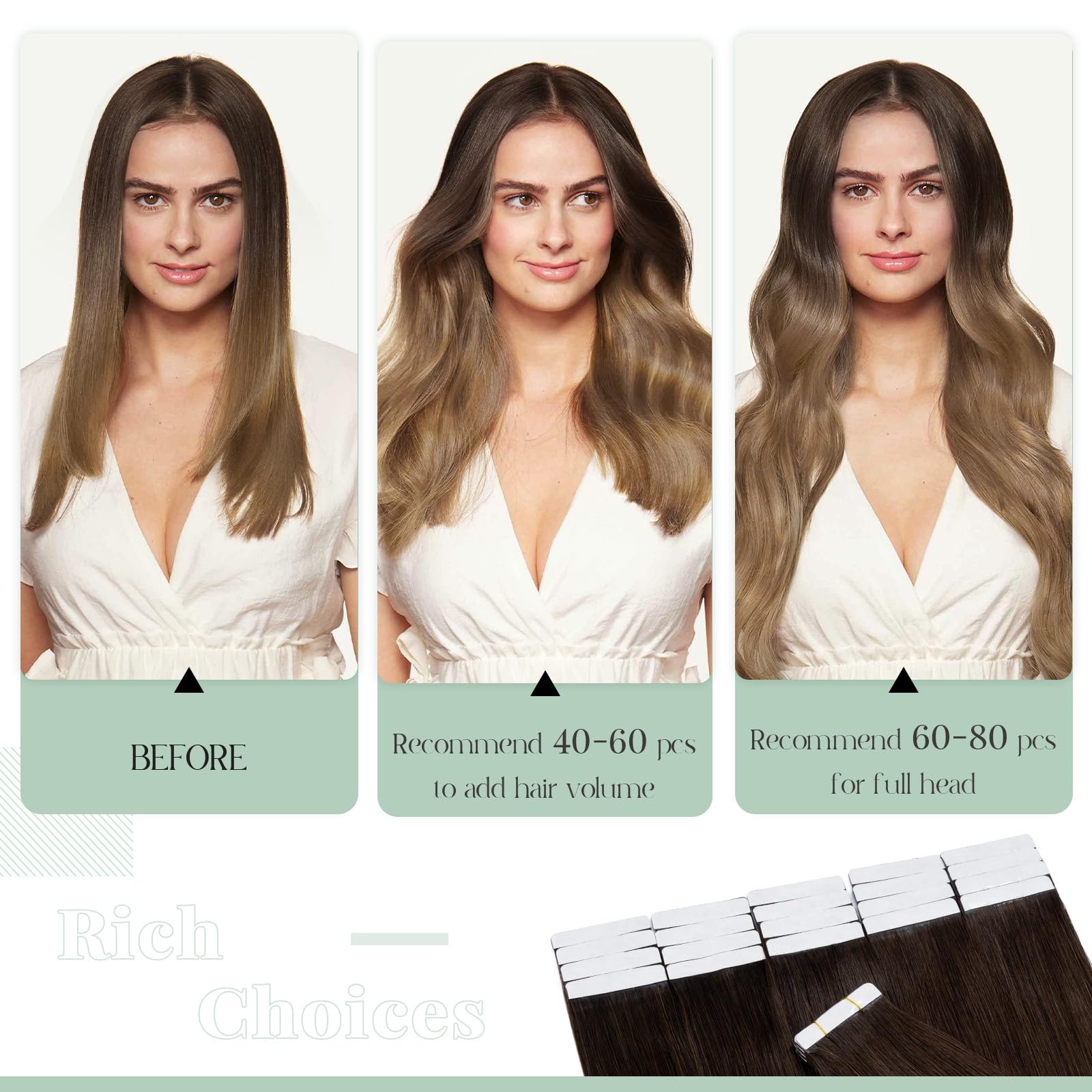 Premium 20-Piece Tape in Hair Extensions - 100% Remy Human Hair, 40g, Balayage Dark Brown to Light Brown, 12-Inch Seamless Straight Double-Sided Extensions for Natural Volume & Styling - Perfect for Parties, Weddings & Everyday Wear