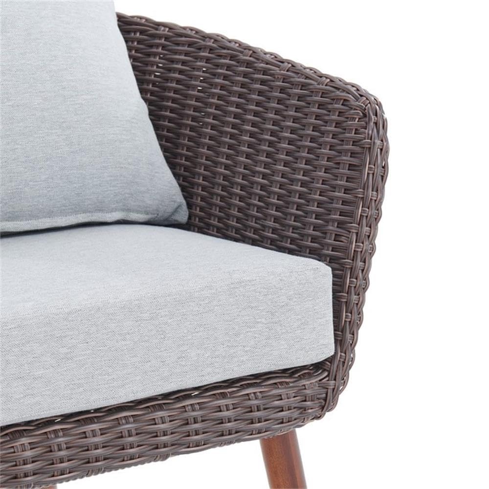 Athens All-Weather Brown Wicker Outdoor Patio Chairs with Removable Light Gray Cushions (Set of 2) - Durable Weather-Resistant Rattan Furniture for Garden, Poolside, Deck or Backyard Relaxation
