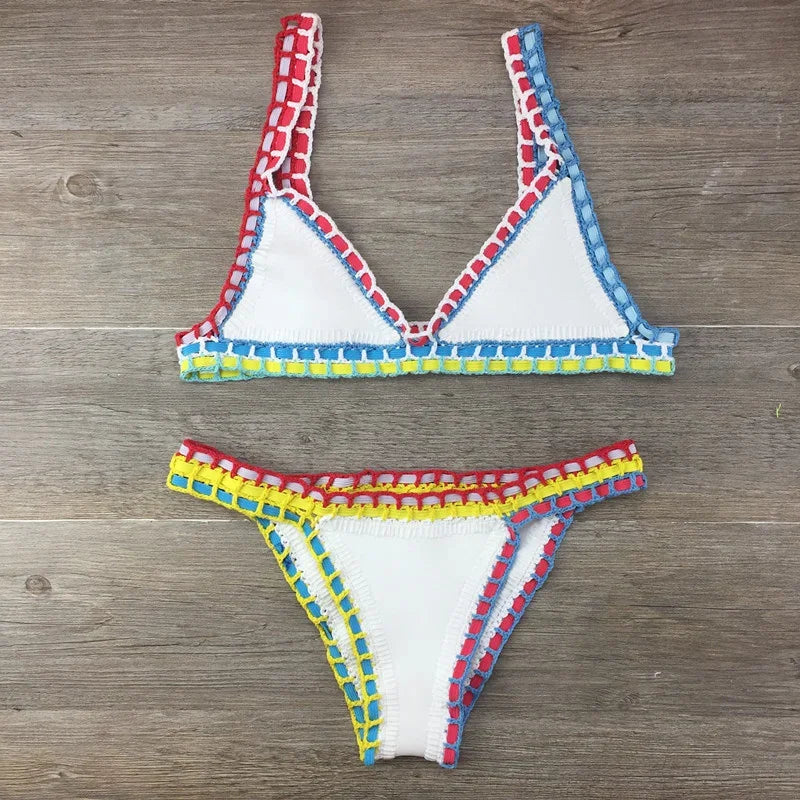 Handmade Crochet Bikini Set - Plus Size Women's Swimwear with Knitted Splicing Design | Perfect for Beach Vacations, Pool Parties & Summer Getaways