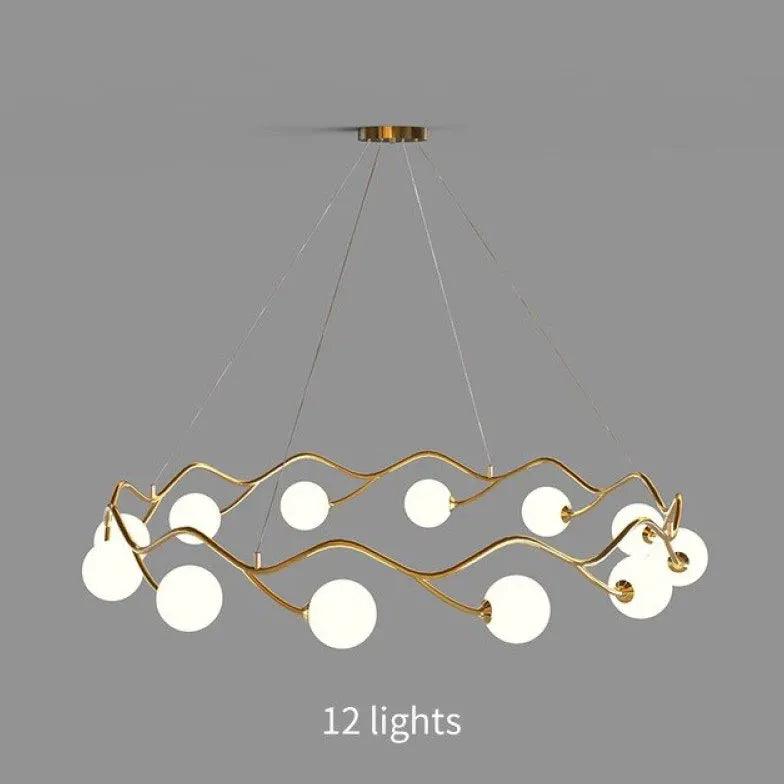 Modern Wave Shaped White Glass Ball Chandelier - Elegant Ceiling Light Fixture for Dining Room, Bedroom & Living Room Decor