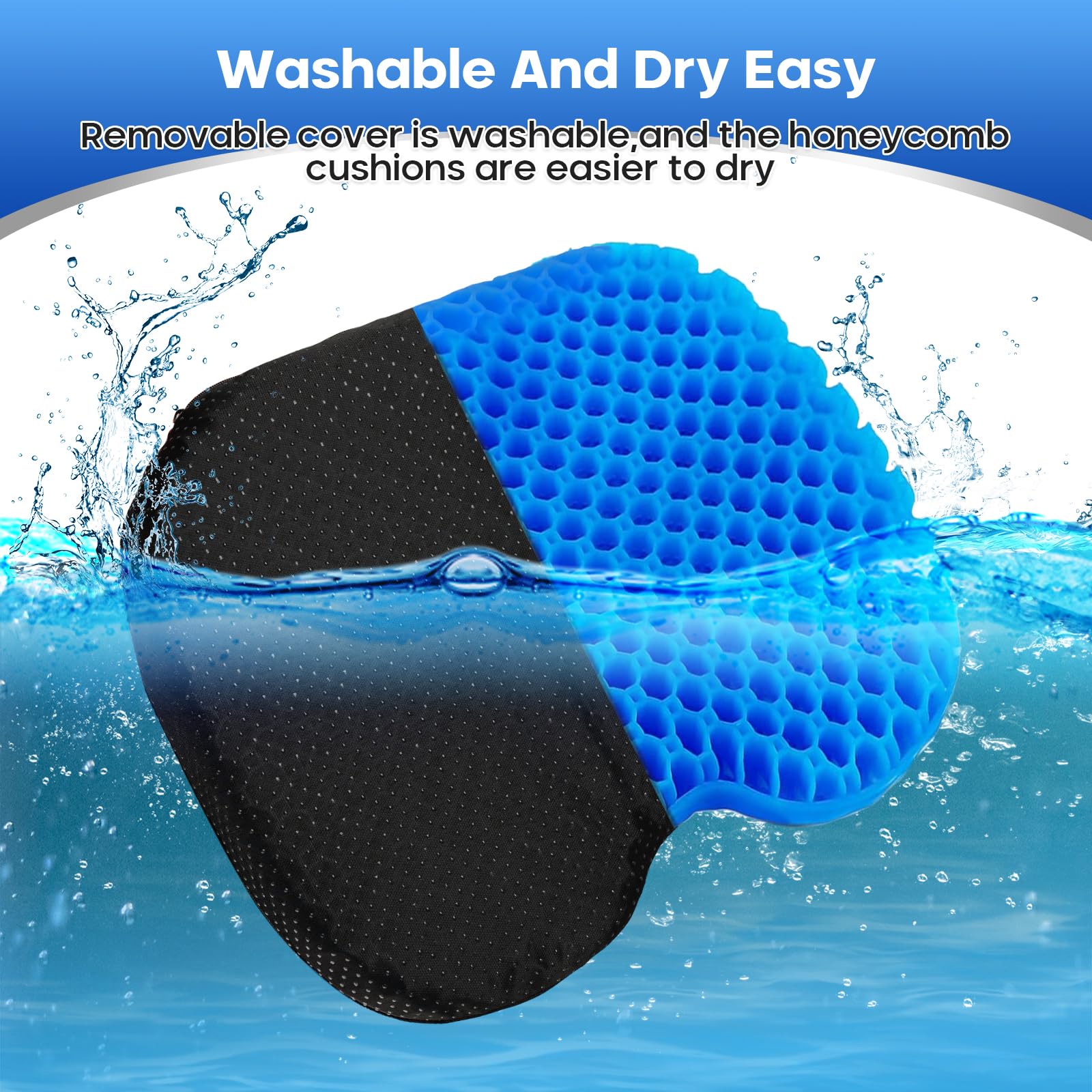 Non-Slip Kayak Seat Cushion with Waterproof Cover - Comfortable Gel Kayak Seat Pad for Inflatable Kayaks, Canoes & Fishing Boats - Ideal for Rowing, Fishing & Office Use (Blue)