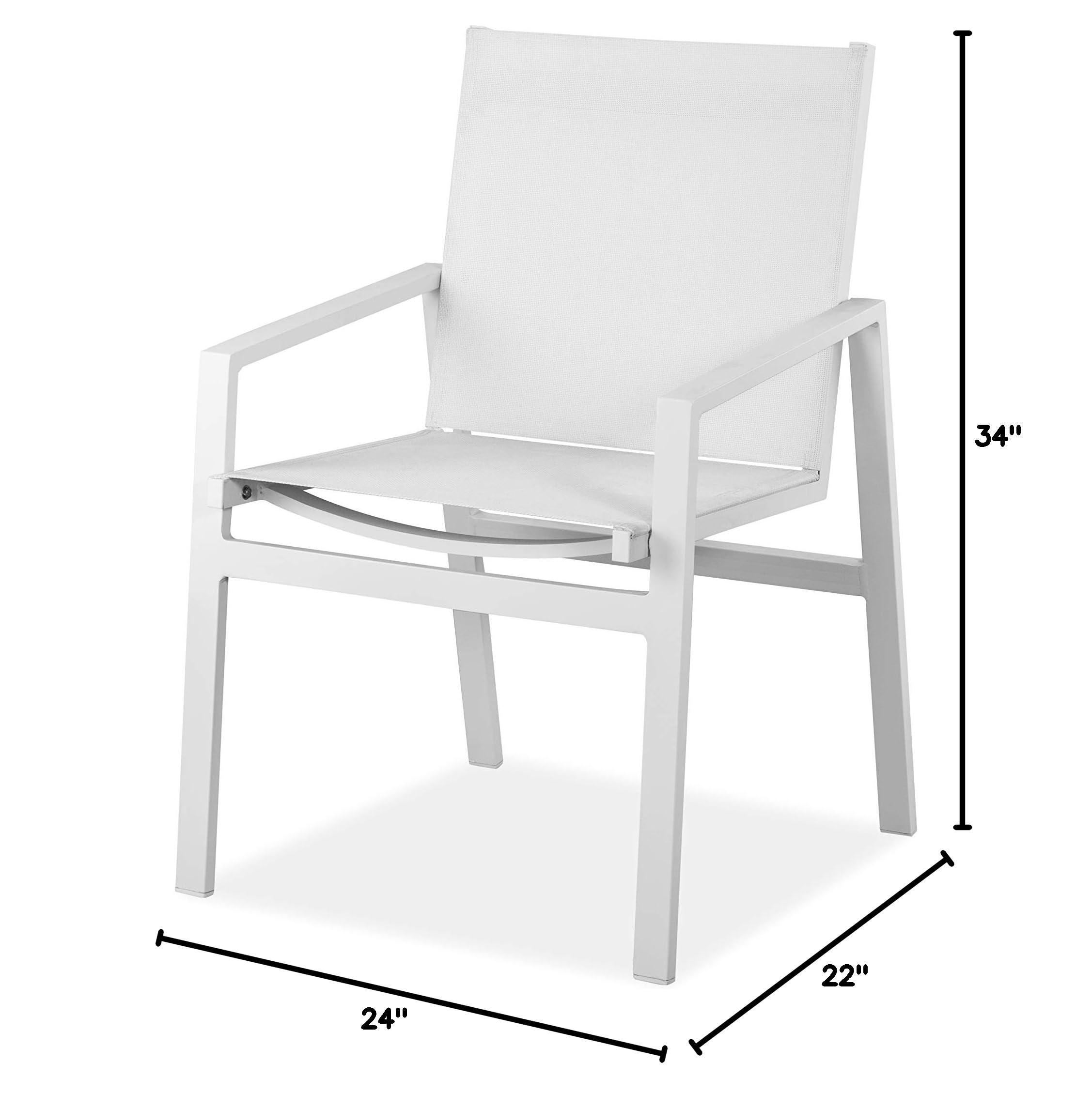 Rio Matte White Aluminum & White Textyline Indoor/Outdoor Dining Arm Chairs (Set of 2) - Perfect for Patio, Garden, Poolside & Restaurant Seating