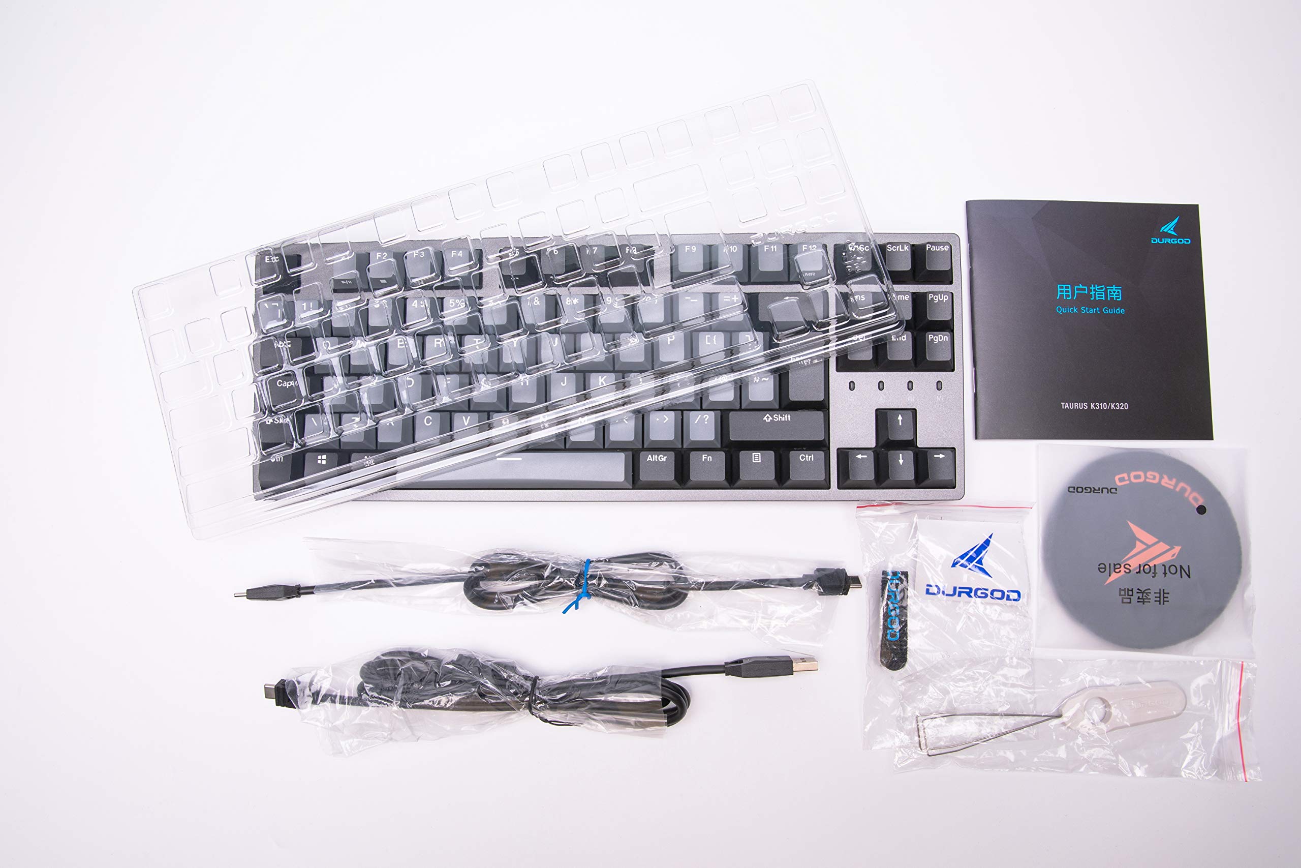 DURGOD Taurus K320 TKL 88-Key Mechanical Gaming Keyboard with Double Shot PBT Keycaps, USB Type-C, Cherry MX Blue Switches - Compact Design for PC, Mac, Gaming & Office (Space Grey, ISO UK Layout)