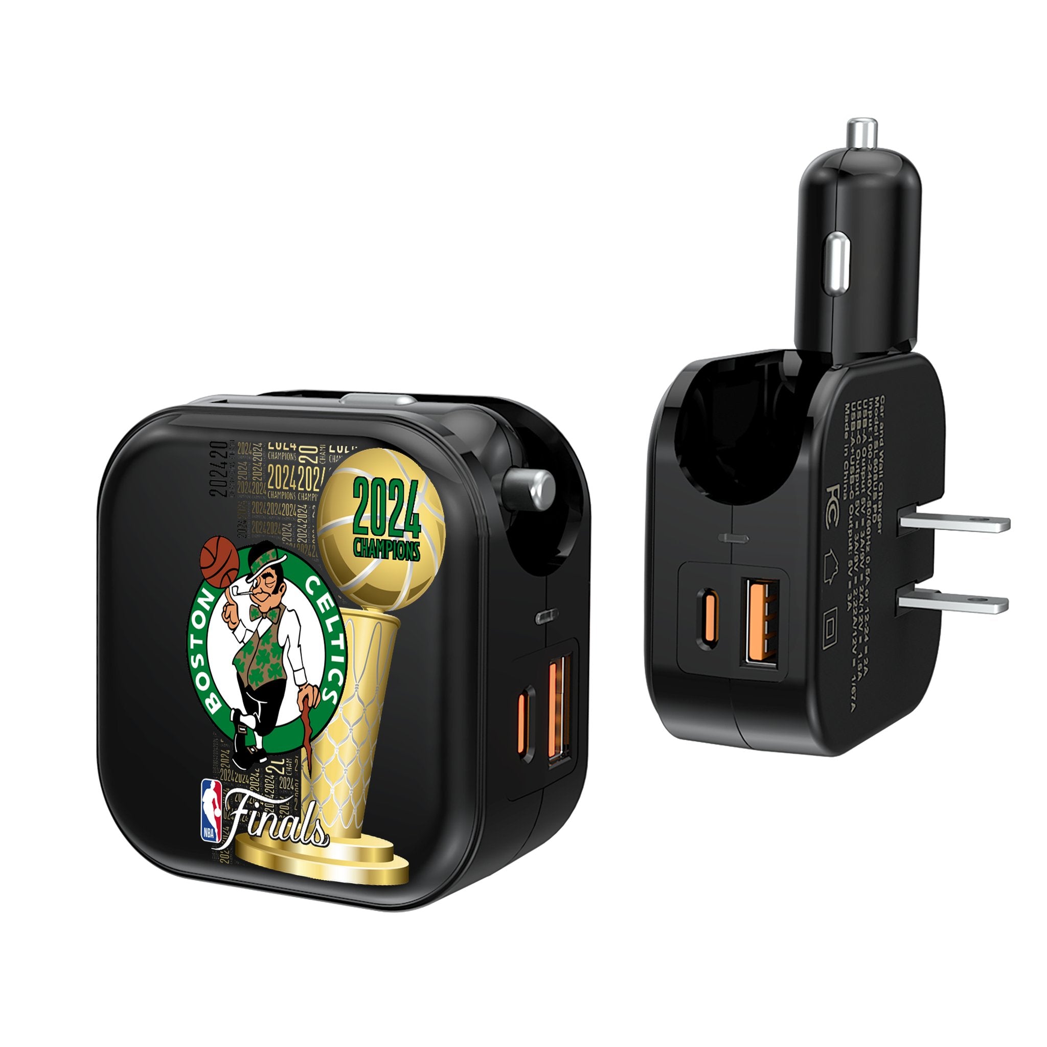 Boston Celtics 2024 NBA Champions 2-in-1 USB A/C Fast Charger - Perfect for Home, Office & Travel Charging Needs