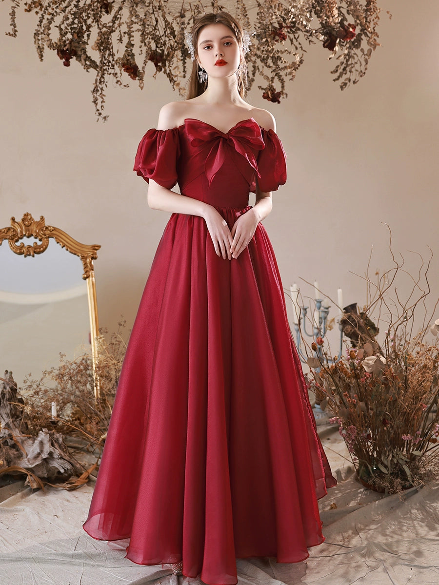 Elegant A-Line Burgundy Tulle Long Prom Dress for Women - Formal Evening Gown for Homecoming, Ball, Wedding & Special Occasions