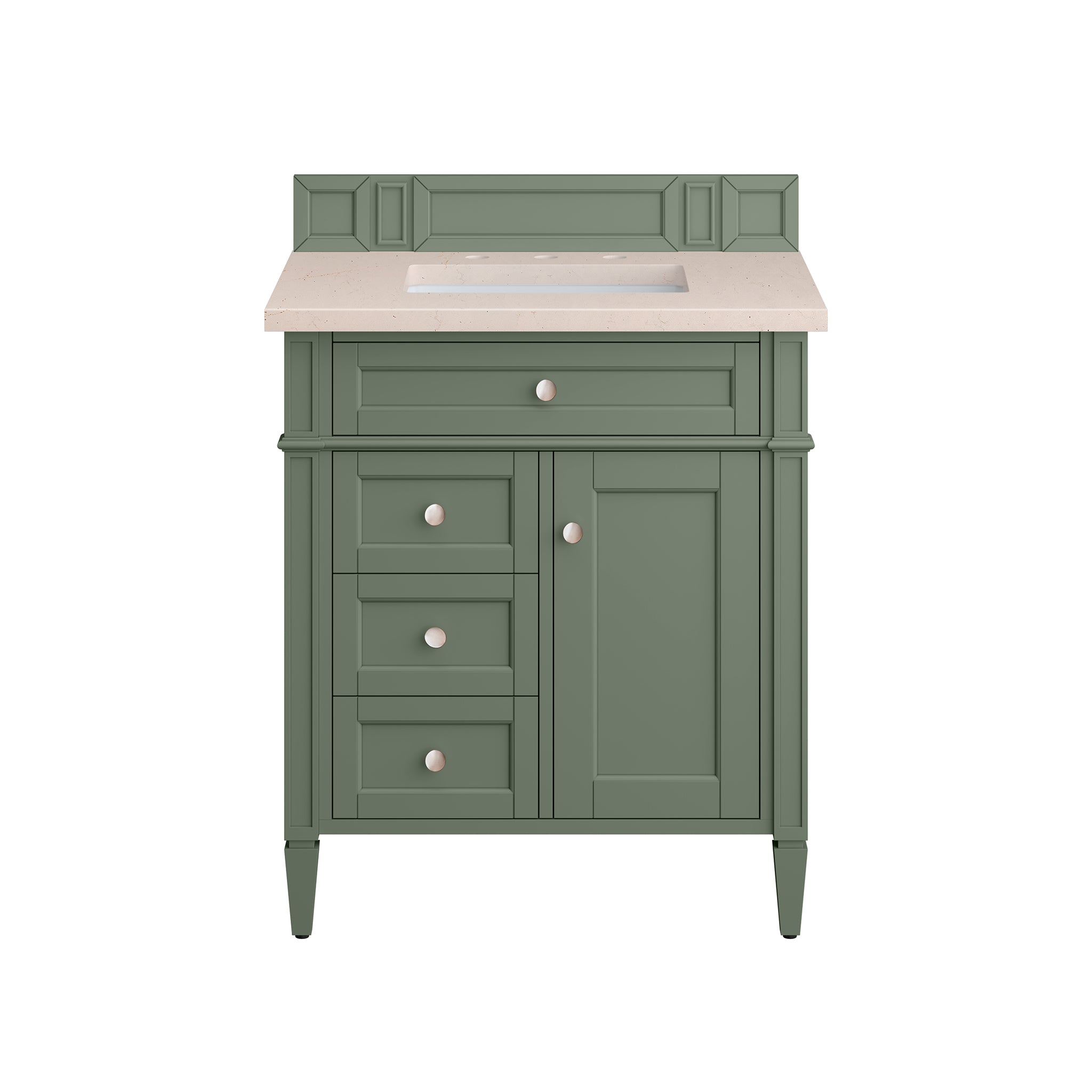 Brittany 30-Inch Single Bathroom Vanity in Smokey Celadon with 3CM Eternal Marfil Quartz Top - Perfect for Small Bathrooms, Powder Rooms & Master Bath Renovations