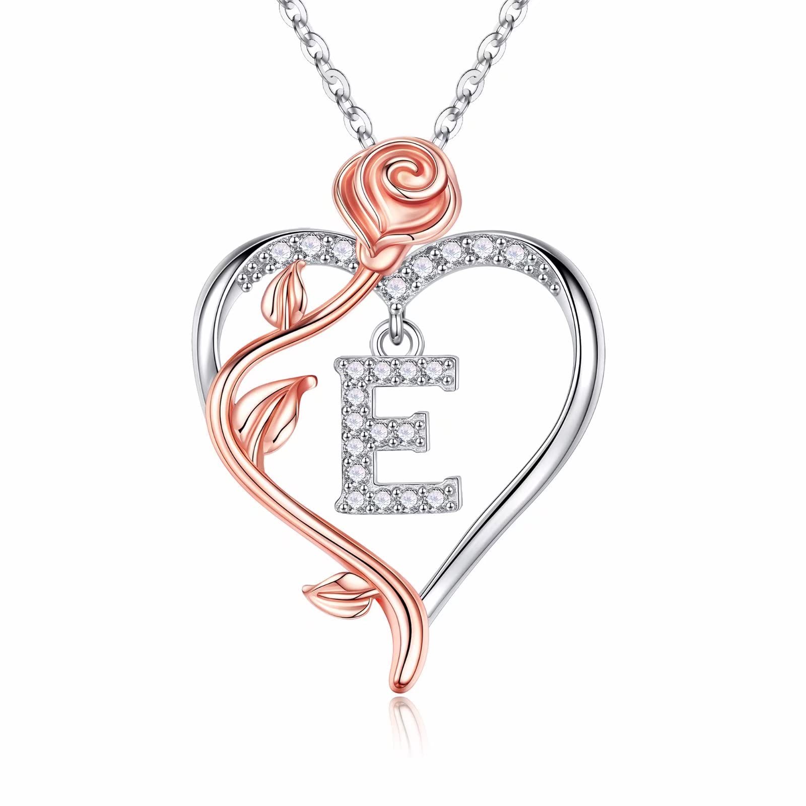 Rose Heart Necklace for Women - 925 Sterling Silver Initial Pendant, Personalized Anniversary Birthday Gift for Wife Girlfriend Mom | Romantic Jewelry for Valentine's Day, Wedding, Mother's Day & Special Occasions