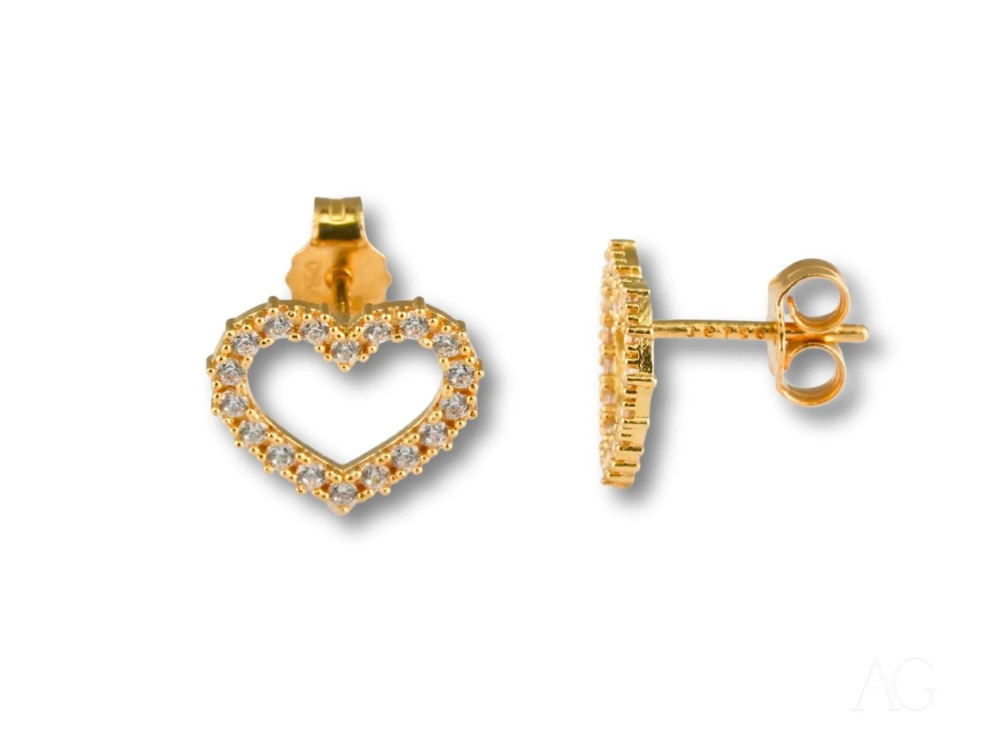 18k Gold CZ Heart Earrings for Women - Sparkling Cubic Zirconia Stud Earrings - Perfect Gift for Valentine's Day, Anniversary & Romantic Occasions