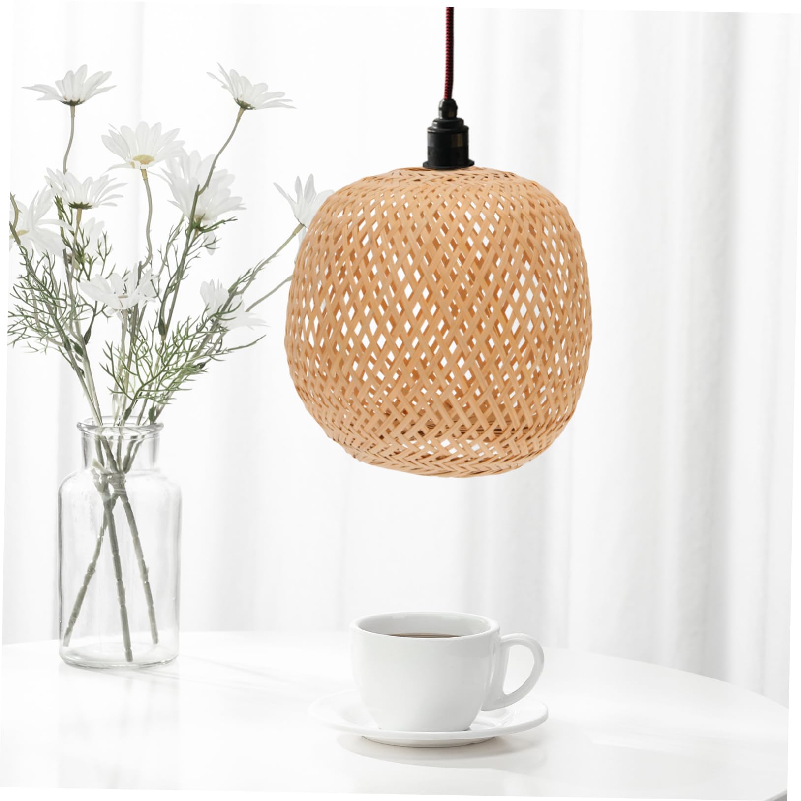 Cabilock 1pc Bamboo Pendant Light Shade - Woven Rattan Lampshade for Kitchen Island, Dining Room & Bar - Cylinder Wicker Light Fixture with LED Bulb - Natural Home Decor Lighting for Farmhouse & Boho Style