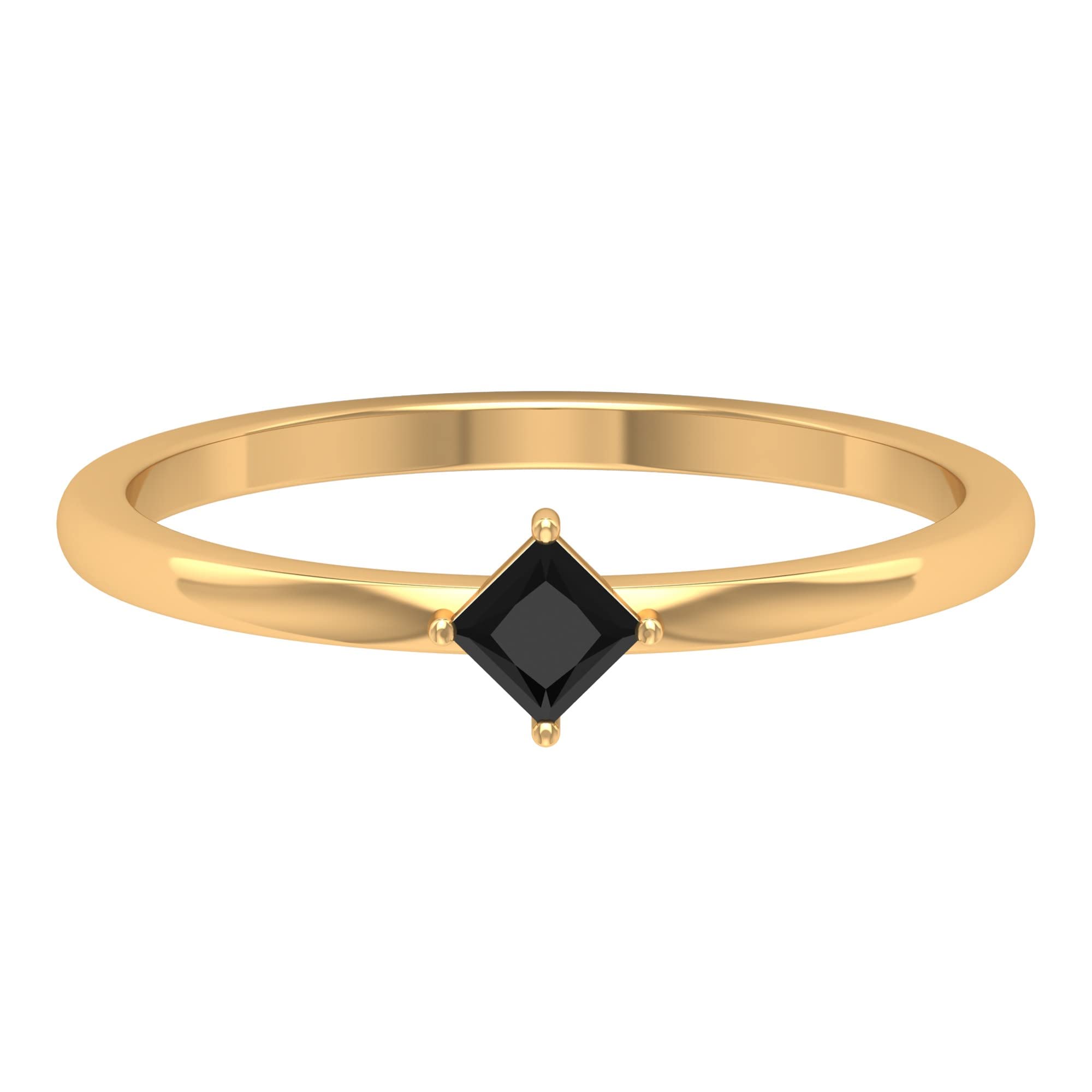 14K Solid Gold Black Spinel Promise Ring for Women - Princess Cut August Birthstone Ring, Diagonal Pinky Promise Ring | Elegant Jewelry Gift for Anniversary, Engagement & Special Occasions