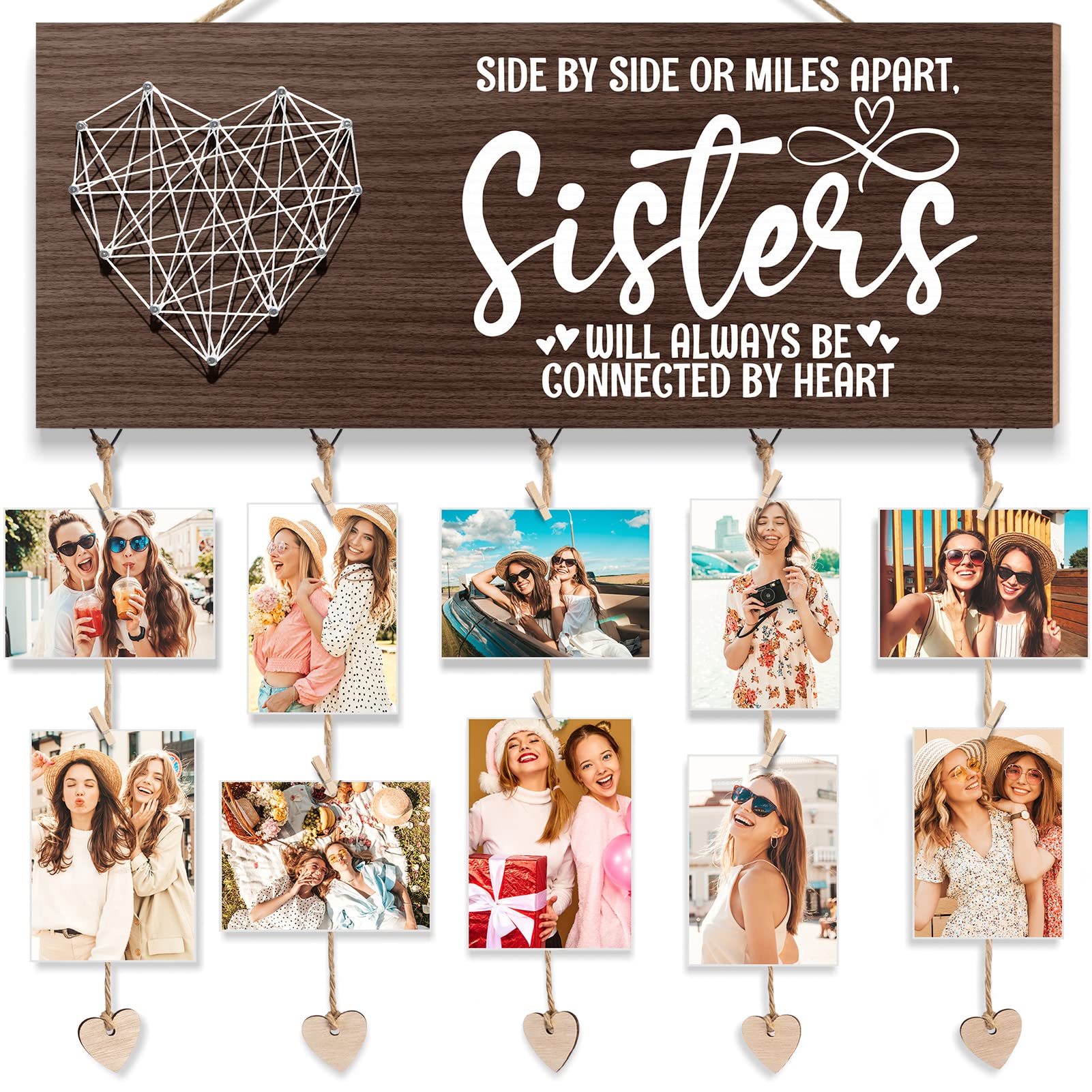 Best Sisters Gifts - Personalized Sister Picture Frame, Christmas & Birthday Presents for Sister-in-Law, Soul Sister Hanging Photo Display & Christmas Card Holder - Perfect for Home Decor, Office, or Dorm Room