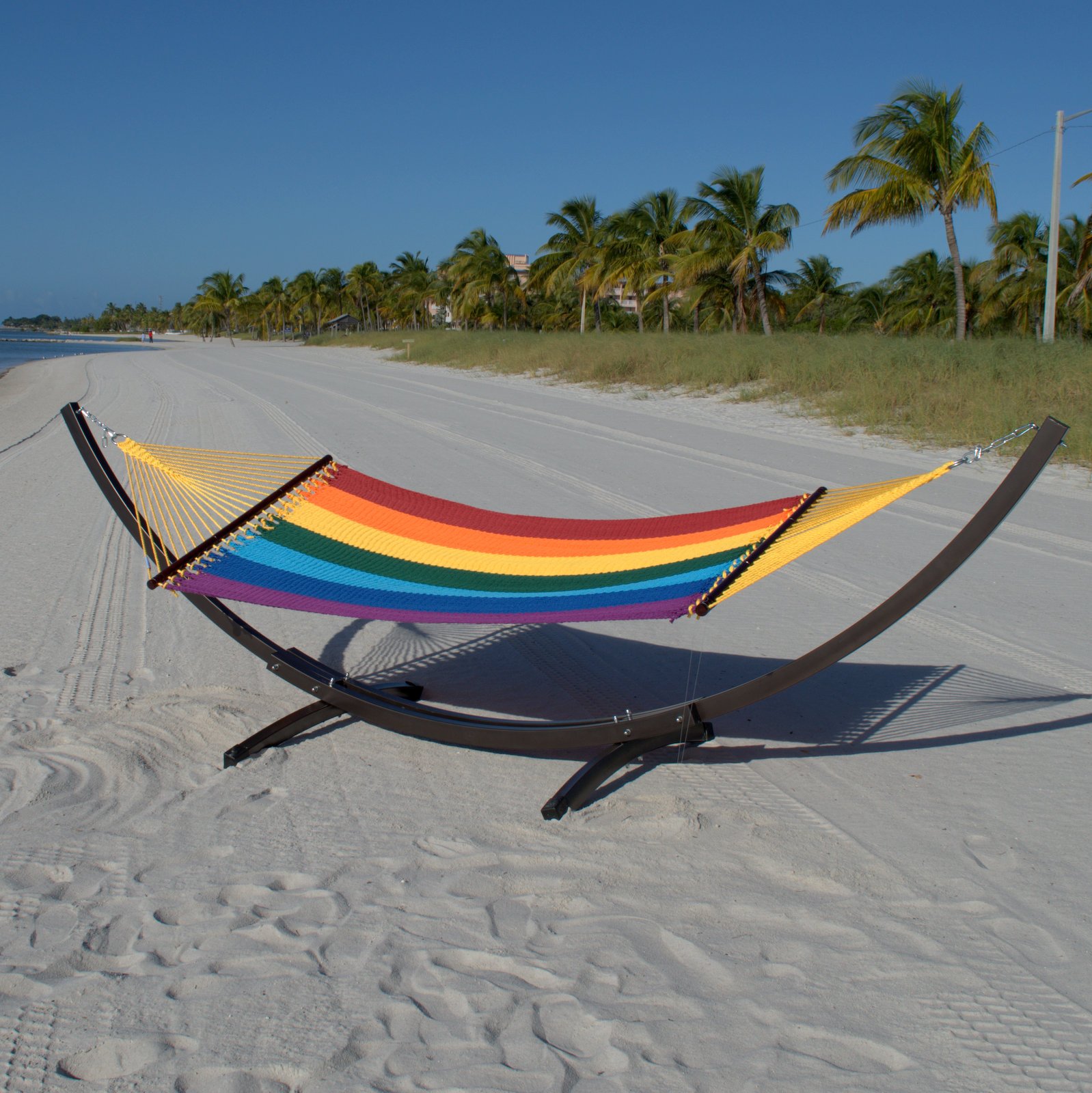 Double Caribbean Hammock - Soft-Spun Polyester - 48 Inch Rainbow Color - Perfect for Backyard, Beach, Camping & Outdoor Relaxation