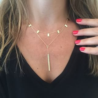 14K Gold Vertical Bar Lariat Necklace for Women - Elegant Layered Pendant Chain for Daily Wear & Special Occasions