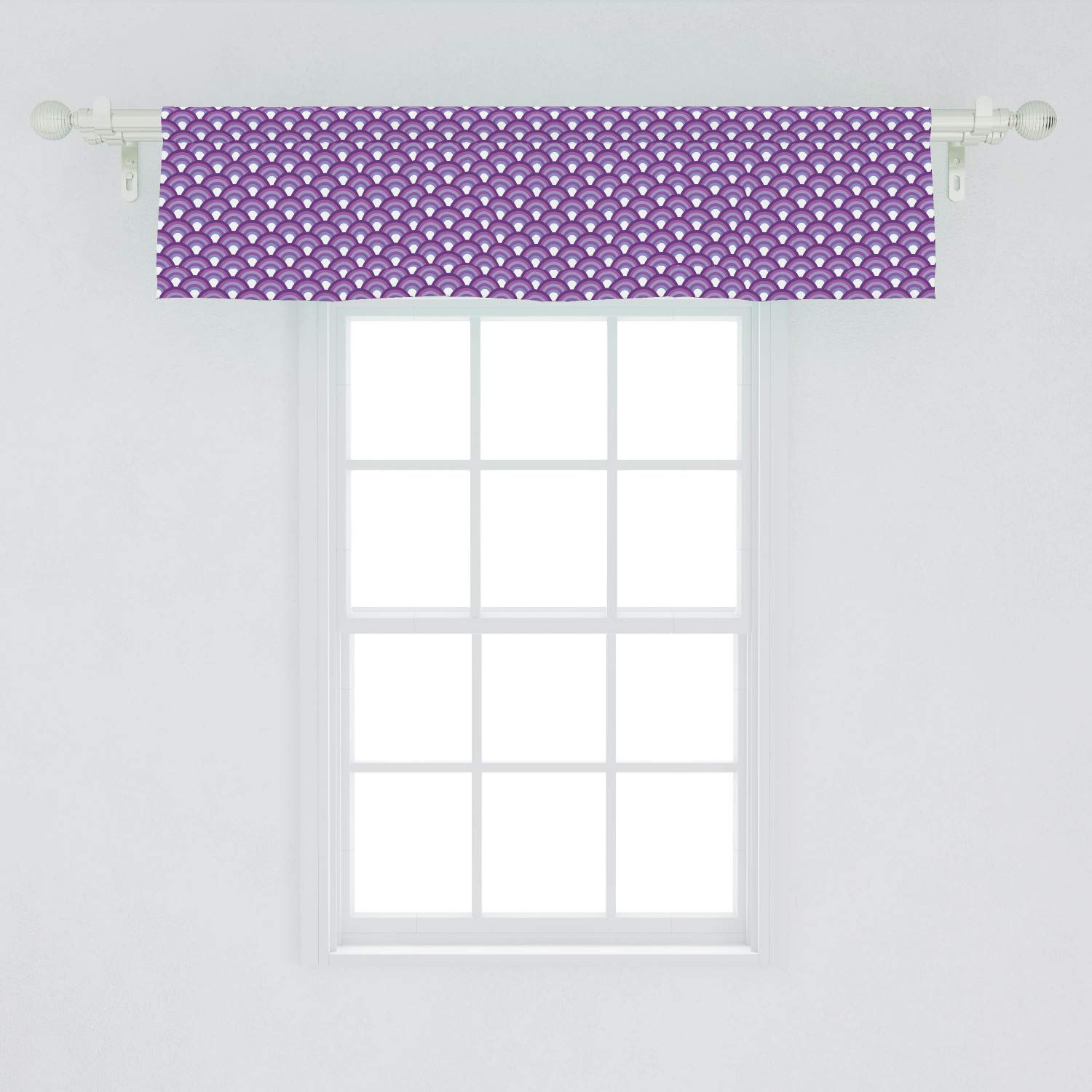 Ambesonne Fish Scale Window Valance - Japanese Wave Pattern in Purple Shades, Oriental Concentric Design Curtain Valance with Rod Pocket, 54x12 Inches, Lavender Purple - Perfect for Kitchen, Bedroom & Living Room Decor